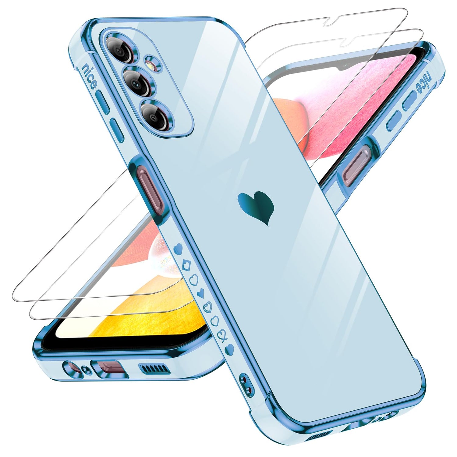 LeYi for Galaxy A16-5G Phone Case: Tempered Glass Screen Protector [2 Pcs]+ Full Camera Lens Protection,Love Heart Plating Luxury Shockproof Phone Case para Samsung A 16 5G Cute,Pink