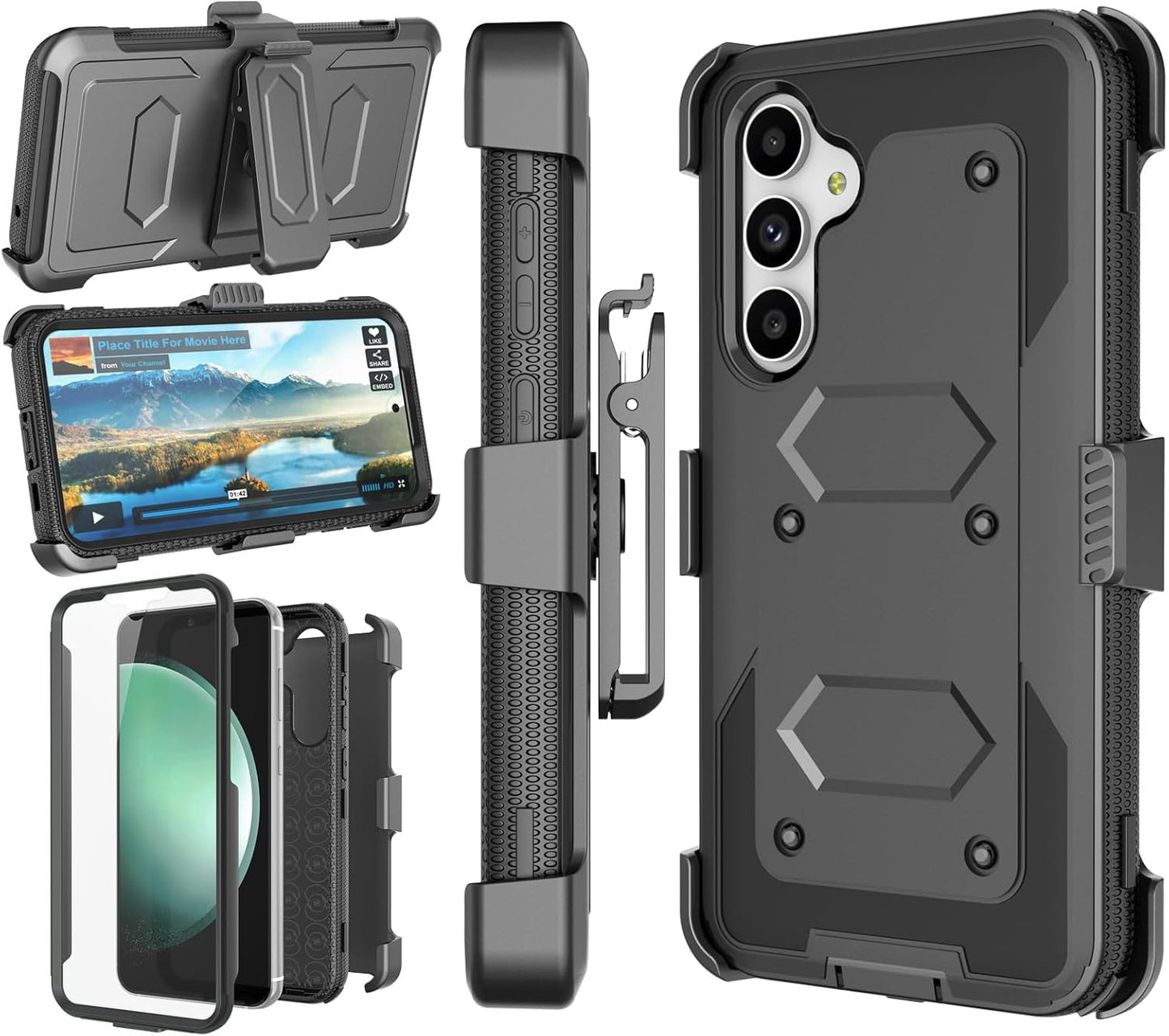 Njjex Rugged Case for Samsung Galaxy S23 FE 5G, for Galaxy S23 FE 5G Case Phone Holster, [Nbeck] Heavy Duty Built-in Screen Protector Swivel Holster Belt Clip Kickstand Hard Shell Cover [Black]
