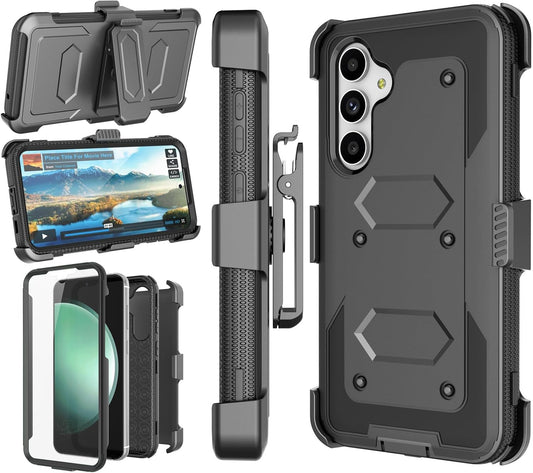 Njjex Rugged Case for Samsung Galaxy S23 FE 5G, for Galaxy S23 FE 5G Case Phone Holster, [Nbeck] Heavy Duty Built-in Screen Protector Swivel Holster Belt Clip Kickstand Hard Shell Cover [Black]