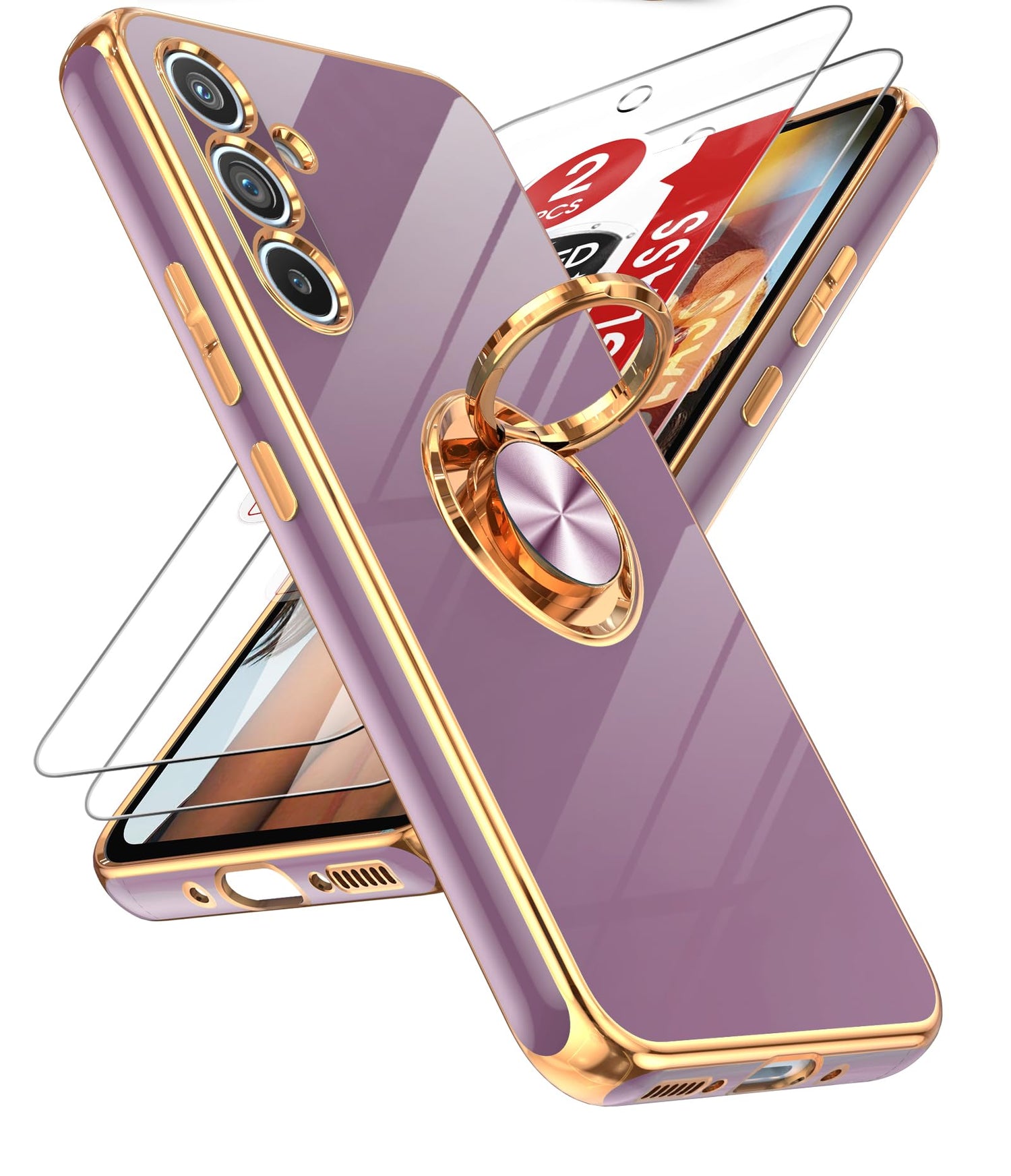 LeYi for Samsung A57 Case, 360°Magnetic Kickstand Rose Gold Plated Edge