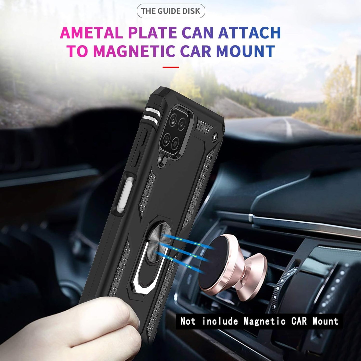 LeYi for Samsung Galaxy A12 Phone Case, Samsung A12 Phone Case with [2 Pack] Glass Screen Protector Replacement, Military-Grade Shockproof Magnetic Ring Stand Cell Android Case Cover A 12 5G, Black