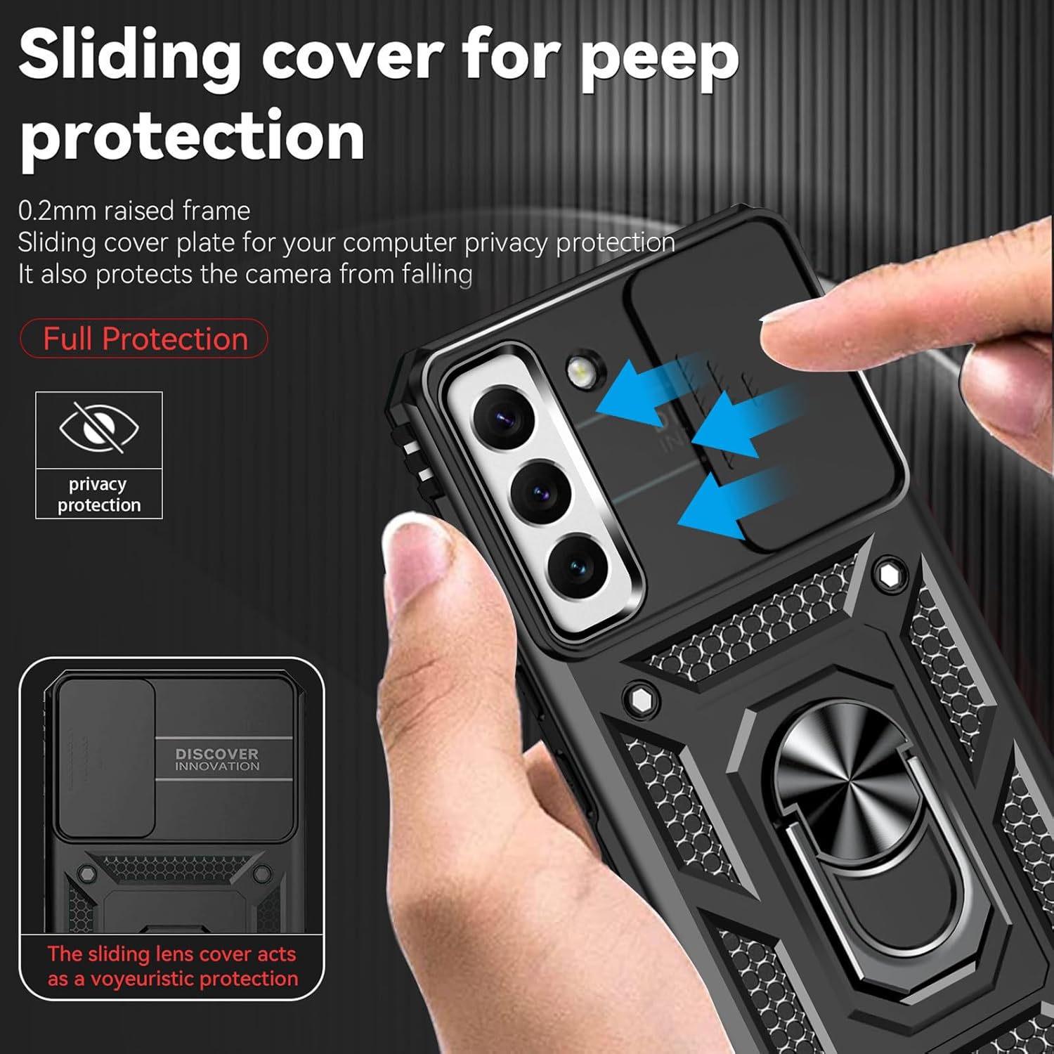 HNHYGETE for Galaxy S22 Case with Screen Protector: [Military Grade 20ft. Drop Tested] Slide Camera Cover Ring Shockproof Protective Phone Case for - Samsung Galaxy S22 (Black)
