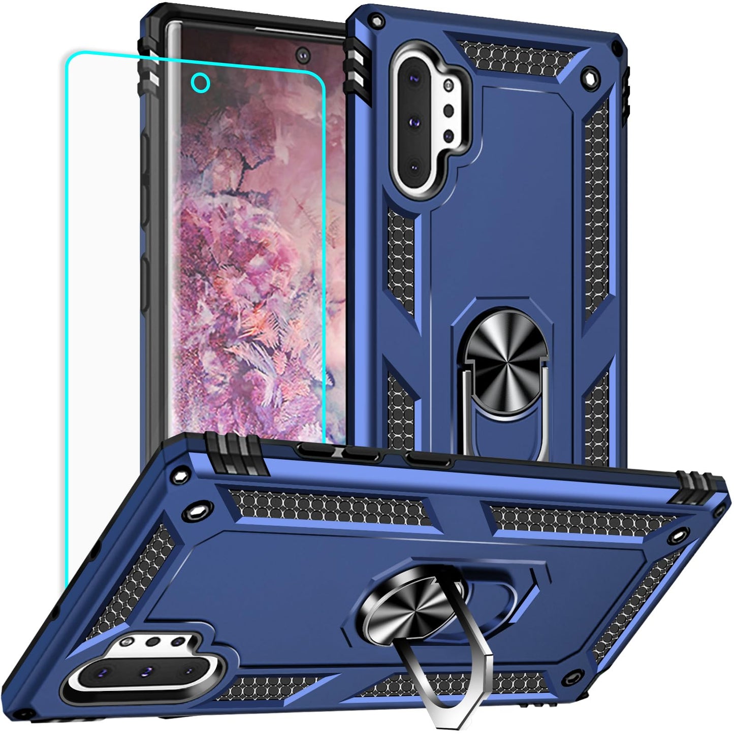 for Samsung Galaxy Note 10 Plus Case with Screen Protector:[Military Grade Drop Tested] Ring Holder Kickstand Shockproof Anti-Slip Protective Phone Case for Note 10 Plus 6.8- Red