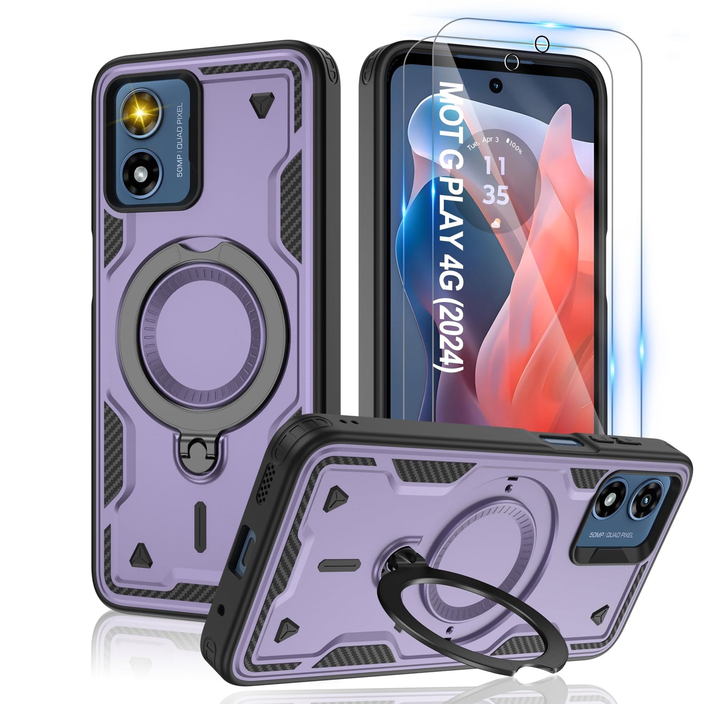 Gritup for Moto G Power 5G 2026/2025 Magnetic Case Compatible with MagSafe & HD Screen Protector×2 Metal Rotated Kickstand Military Grade Shockproof Protective Moto G Power 5G 2026/2025 Black