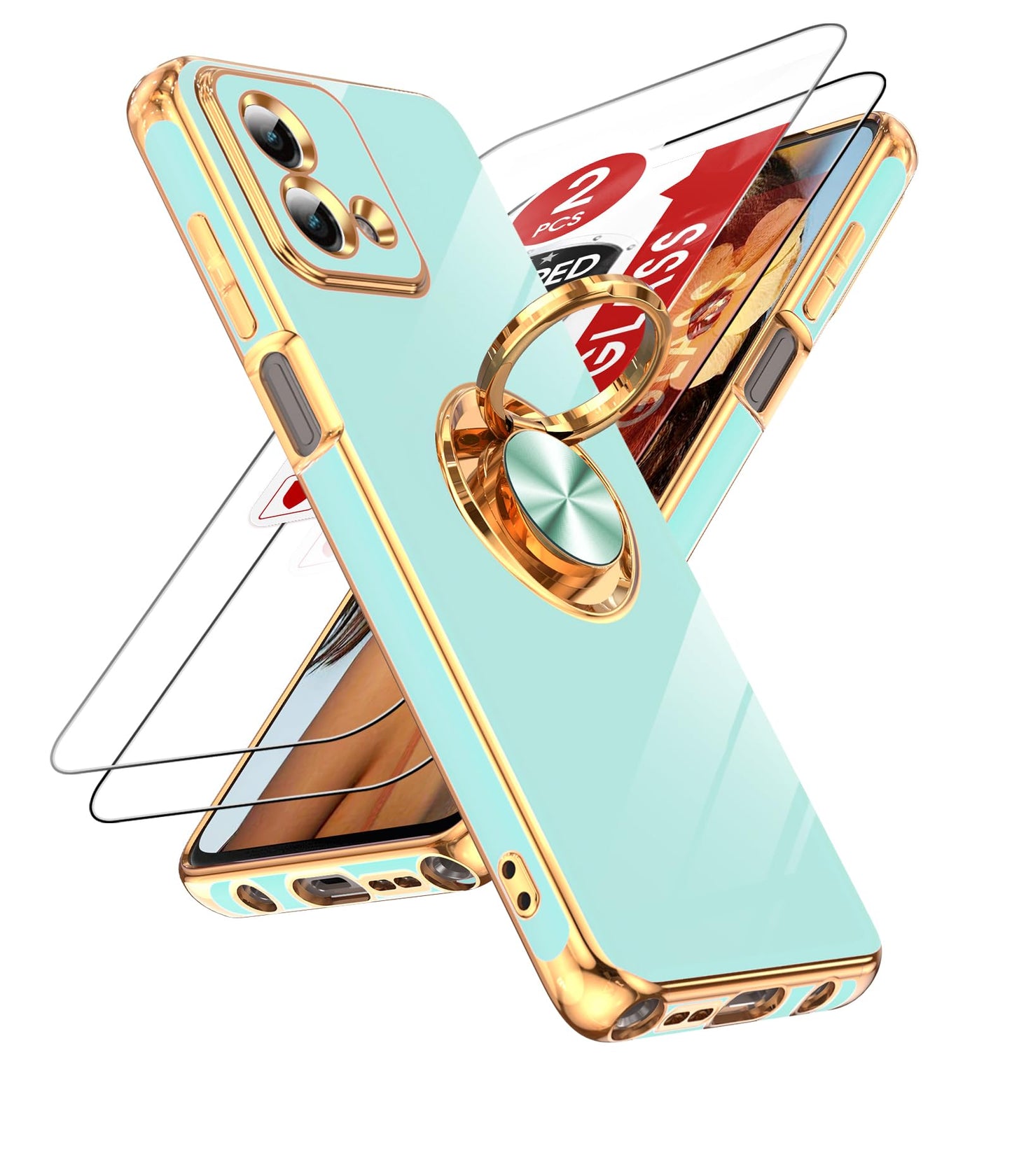 LeYi for Moto G Stylus 5G 2023 Phone Case: with Tempered Glass Screen Protector [2 Pack] 360° Rotatable Ring Holder Magnetic Kickstand, Plating Rose Gold Edge Motorola G Stylus 5G 2023 Case, Pink