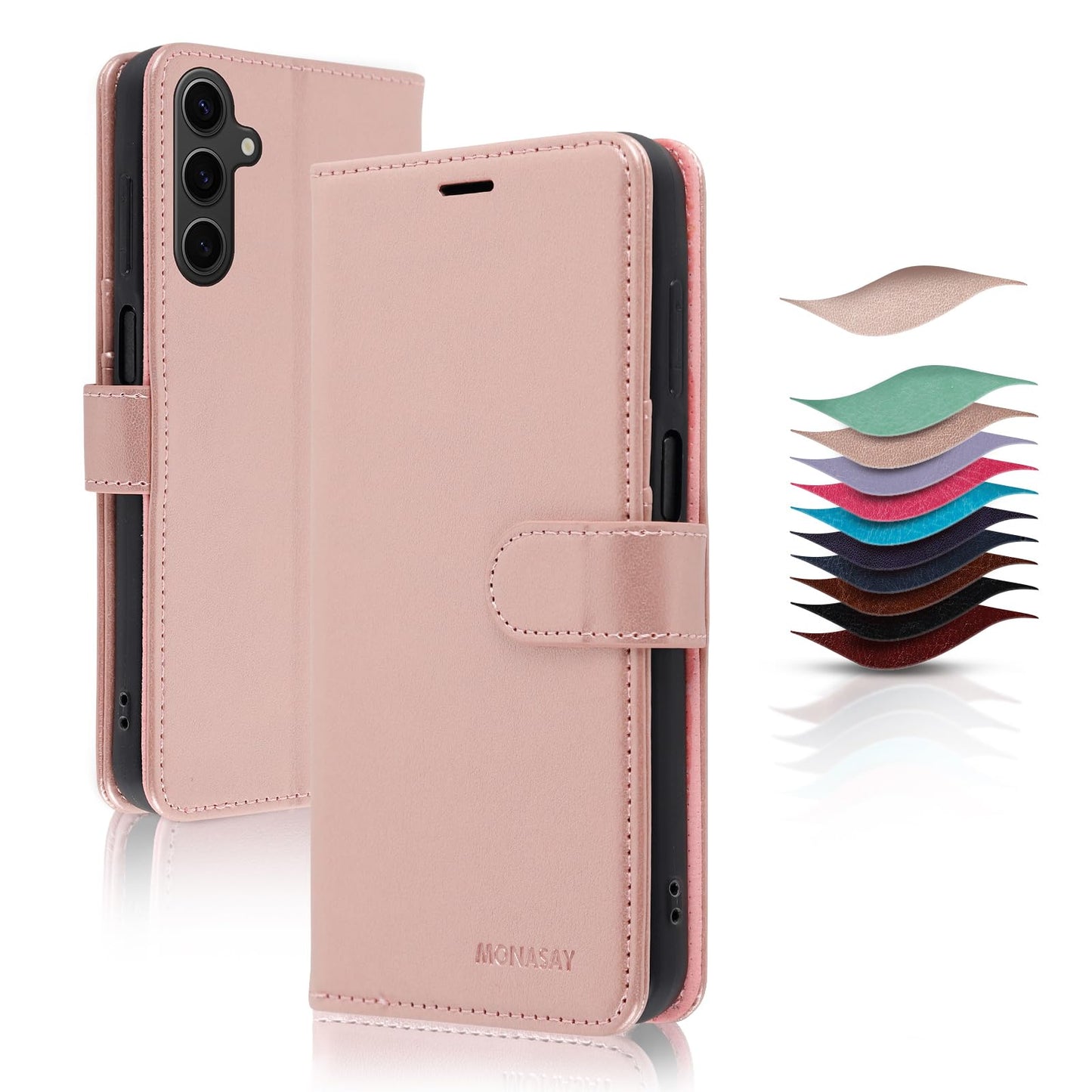 MONASAY Wallet Case Compatible for Samsung Galaxy A25 5G, [Included Glass Screen Protector][RFID Blocking] Flip Folio Leather Cell Phone Cover with Credit Card Holder, Brown