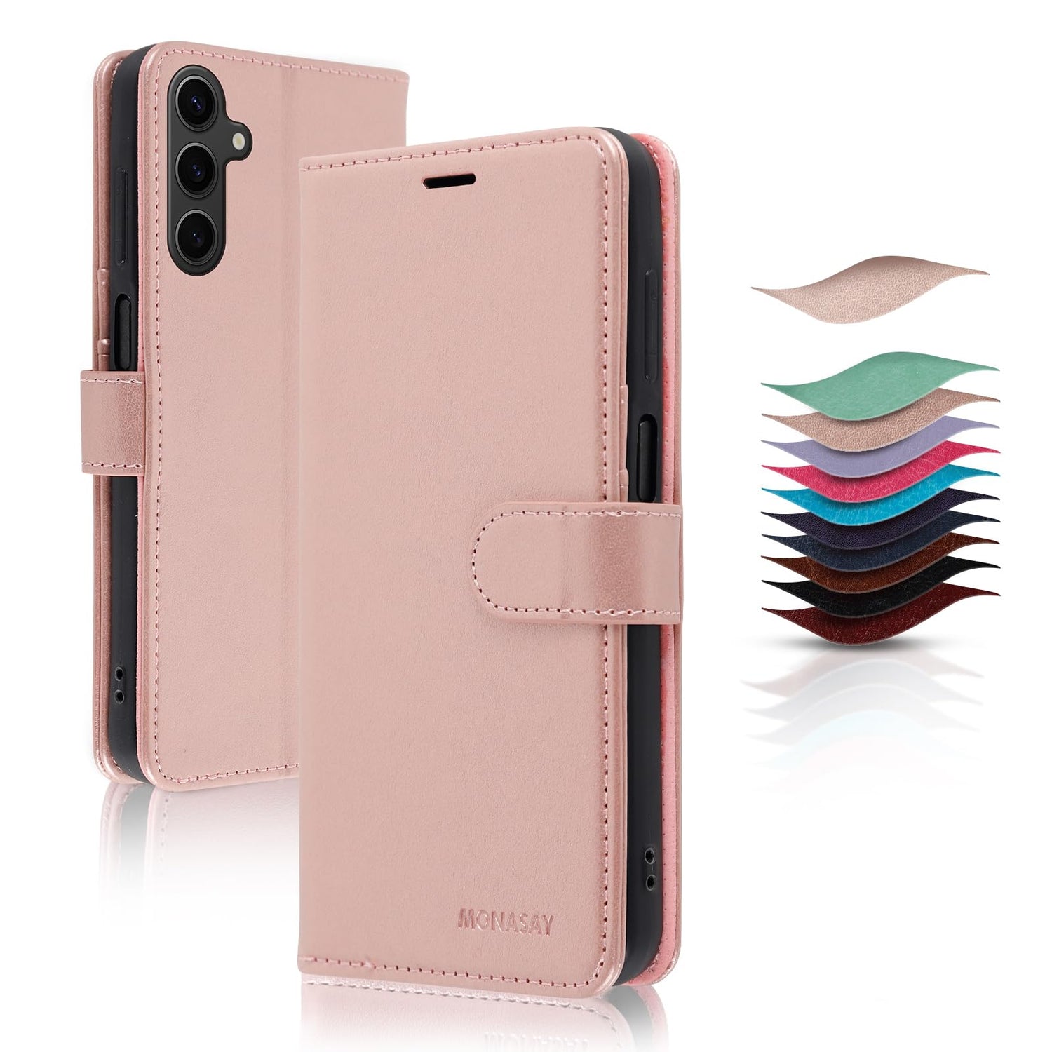 MONASAY Wallet Case Compatible for Samsung Galaxy A25 5G, [Included Glass Screen Protector][RFID Blocking] Flip Folio Leather Cell Phone Cover with Credit Card Holder, Brown