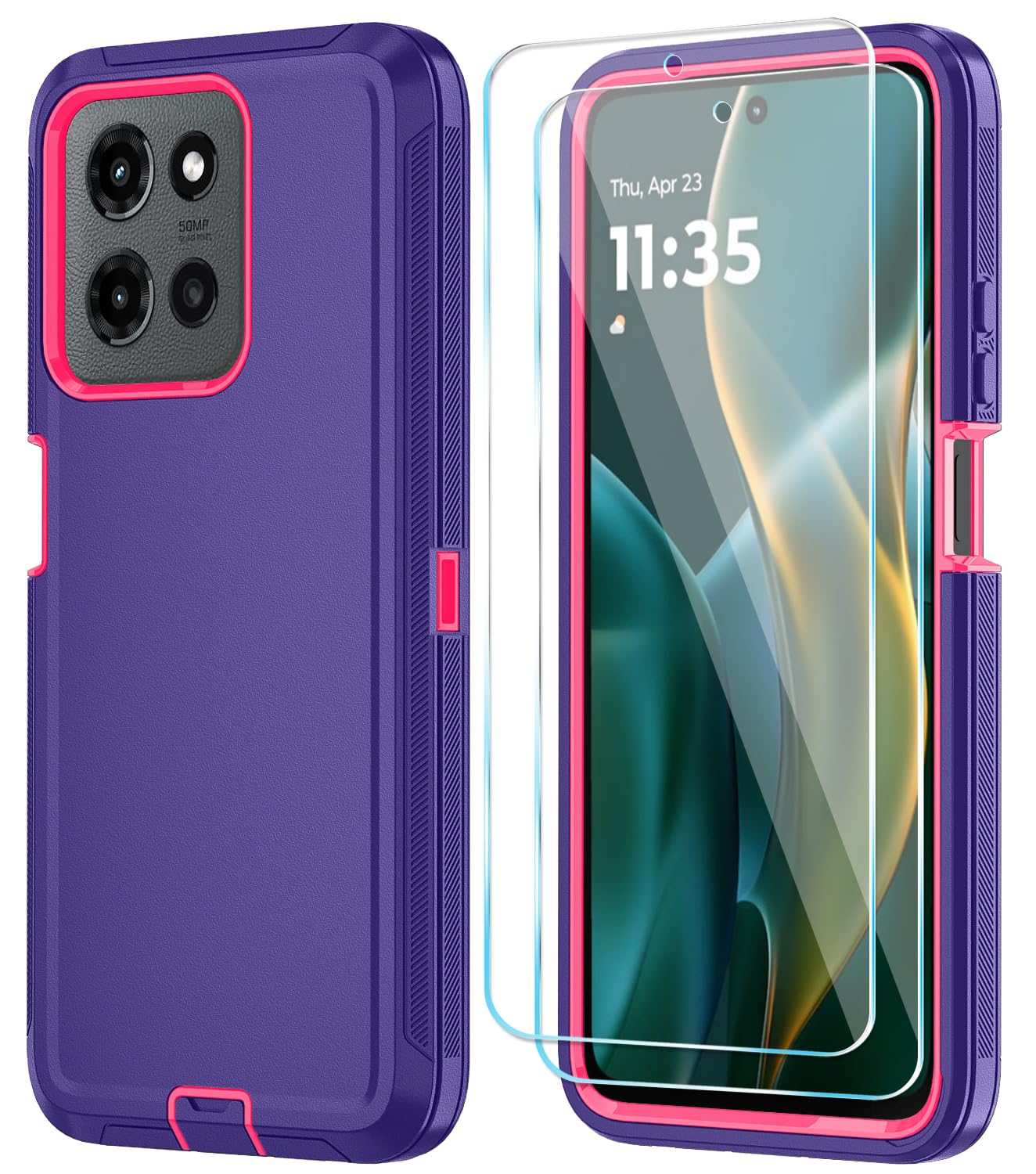 Qinmay Phone Case for Motorola Moto G Power 5G 2026 Case with HD Screen Protector, Heavy Duty Shockproof & Cover Phone Case for Moto G Power 2026,WineRedPink