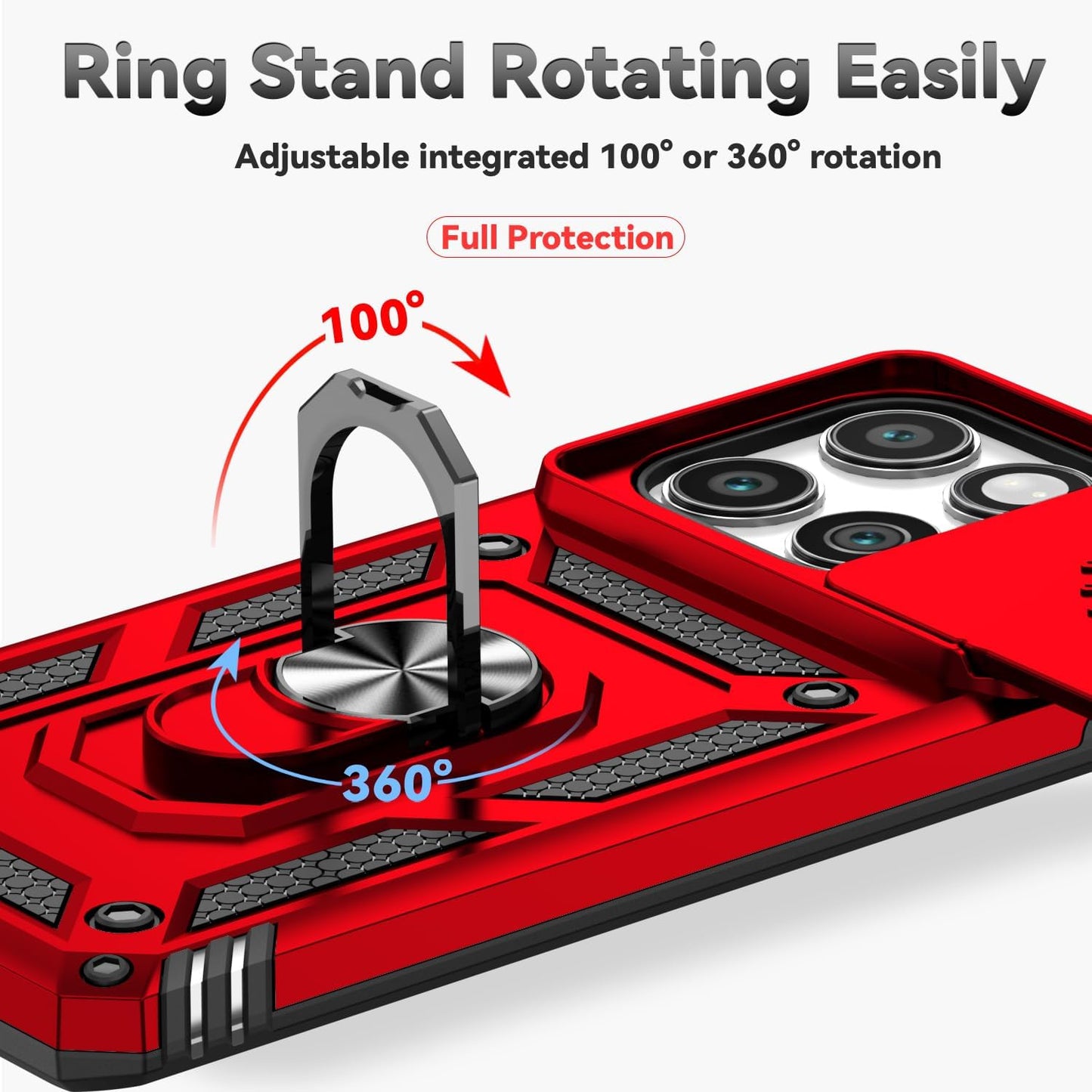 SunStory Compatible with Motorola Moto Edge 2025 Case with HD Screen Protector & Slide Camera Cover & Rotated Ring Kickstand, [Military-Grade] Phone Case for Moto Edge 2025,Red