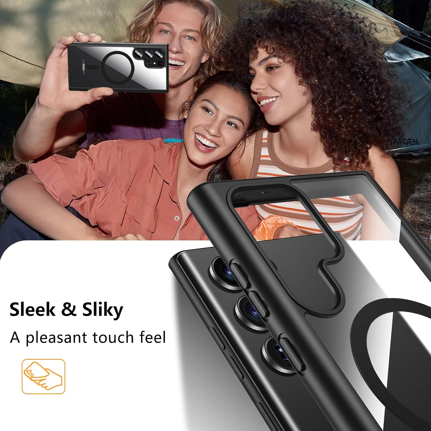 Hensinple for Samsung Galaxy S22 Ultra Case Magnetic, Galaxy S22 Ultra Phone Case [Compatible with Magsafe] Wireless Charging Translucent Back Cover Case 6.8 Inch,Black