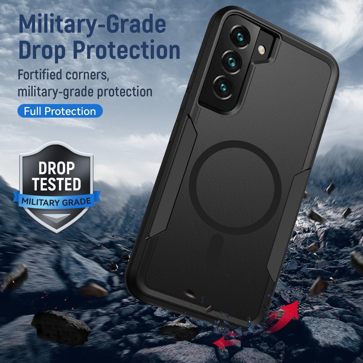 for Samsung Galaxy S22 Case,[Compatible with Magsafe] [Military Grade Drop Tested] Dual Layer Shockproof Magnetic Tough Rugged Protective Phone Case -6.1 inch (Black)