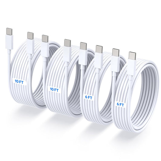 4-Pack (6ft 6ft 10ft 10ft) 60W USB C to USB C Fast Charging Cable, for iPhone Charger Cord, Type C to C Charger Cord for iPhone 17, 17 Pro, 17 Pro Max, 16, 15, iPad Pro, for MacBook Pro/Air, Samsung