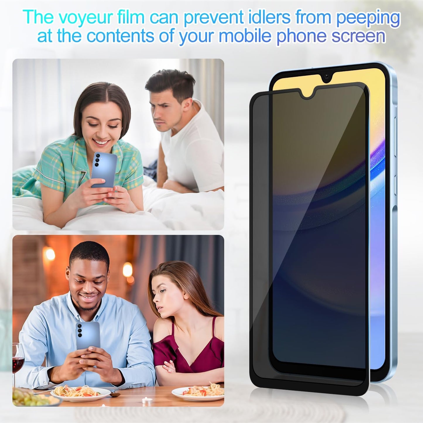 3 Pack Privacy Screen Protector for Samsung Galaxy A15 5G[Anti-Spy Tempered Glass], Ultra HD, Anti-Scratch, Bubble-Free, Easy Install 9H Protective Glass for Galaxy A15 5G