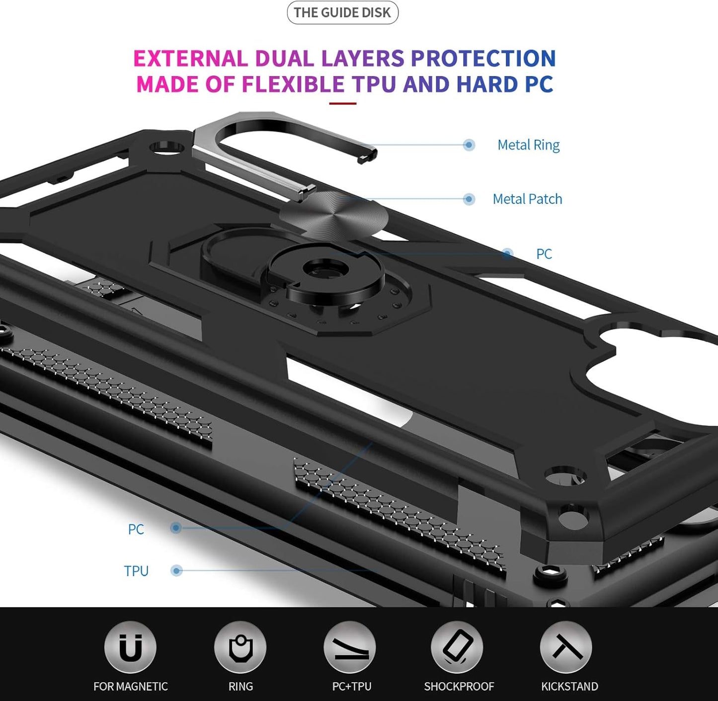 LeYi for Samsung Galaxy A12 Phone Case, Samsung A12 Phone Case with [2 Pack] Glass Screen Protector Replacement, Military-Grade Shockproof Magnetic Ring Stand Cell Android Case Cover A 12 5G, Black