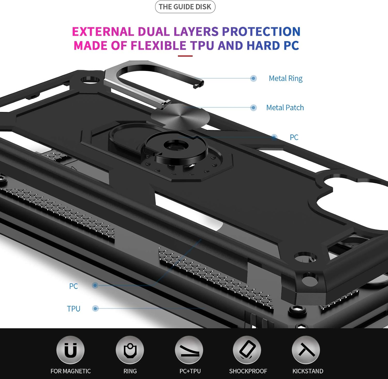LeYi for Samsung Galaxy A12 Phone Case, Samsung A12 Phone Case with [2 Pack] Glass Screen Protector Replacement, Military-Grade Shockproof Magnetic Ring Stand Cell Android Case Cover A 12 5G, Black