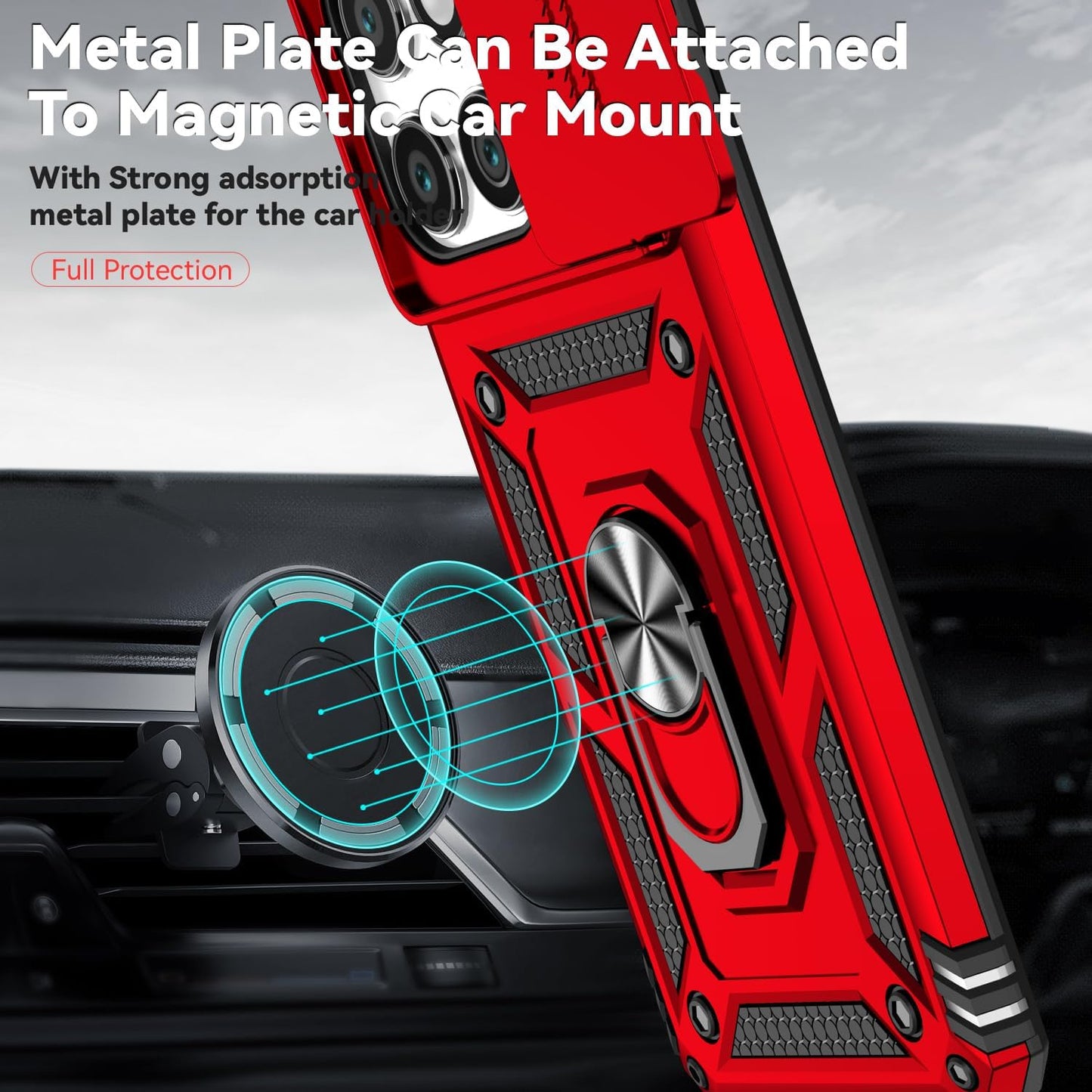 SunStory Compatible with Motorola Moto Edge 2025 Case with HD Screen Protector & Slide Camera Cover & Rotated Ring Kickstand, [Military-Grade] Phone Case for Moto Edge 2025,Red