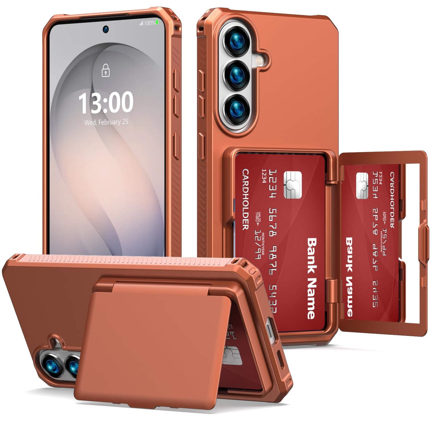 KJSK for Galaxy A17/A16 Case with Card Holder,Built-in Mirror and Kickstand,Hidden Card Slim Wallet Shockproof Cover,Anti-Drop,Deep Purple