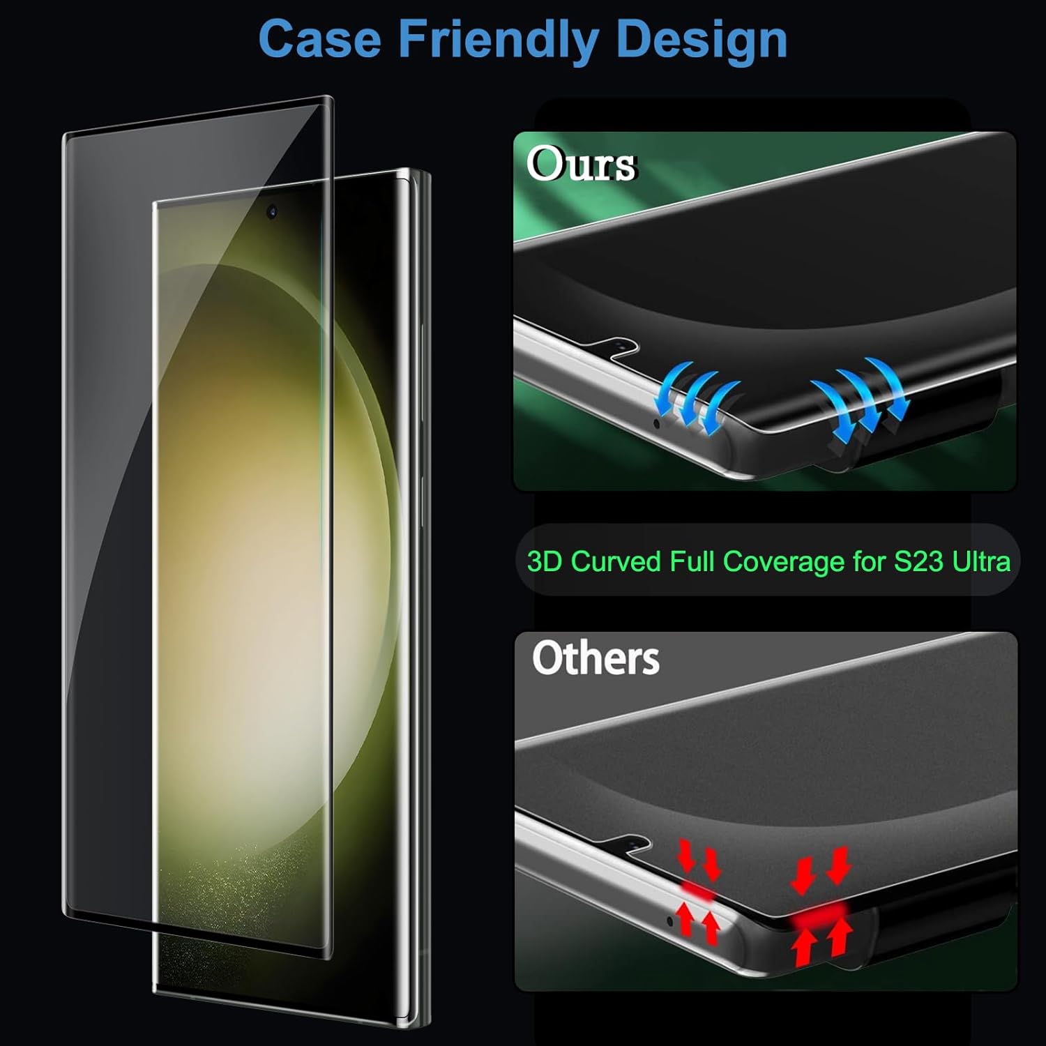 3 Pack Galaxy S23 Ultra Screen Protector, HD Clear Tempered Glass, Fingerprint Unlock, 3D Curved, Scratch Resistant, No Bubble for Samsung Galaxy S23 Ultra 5G Glass Screen Protector