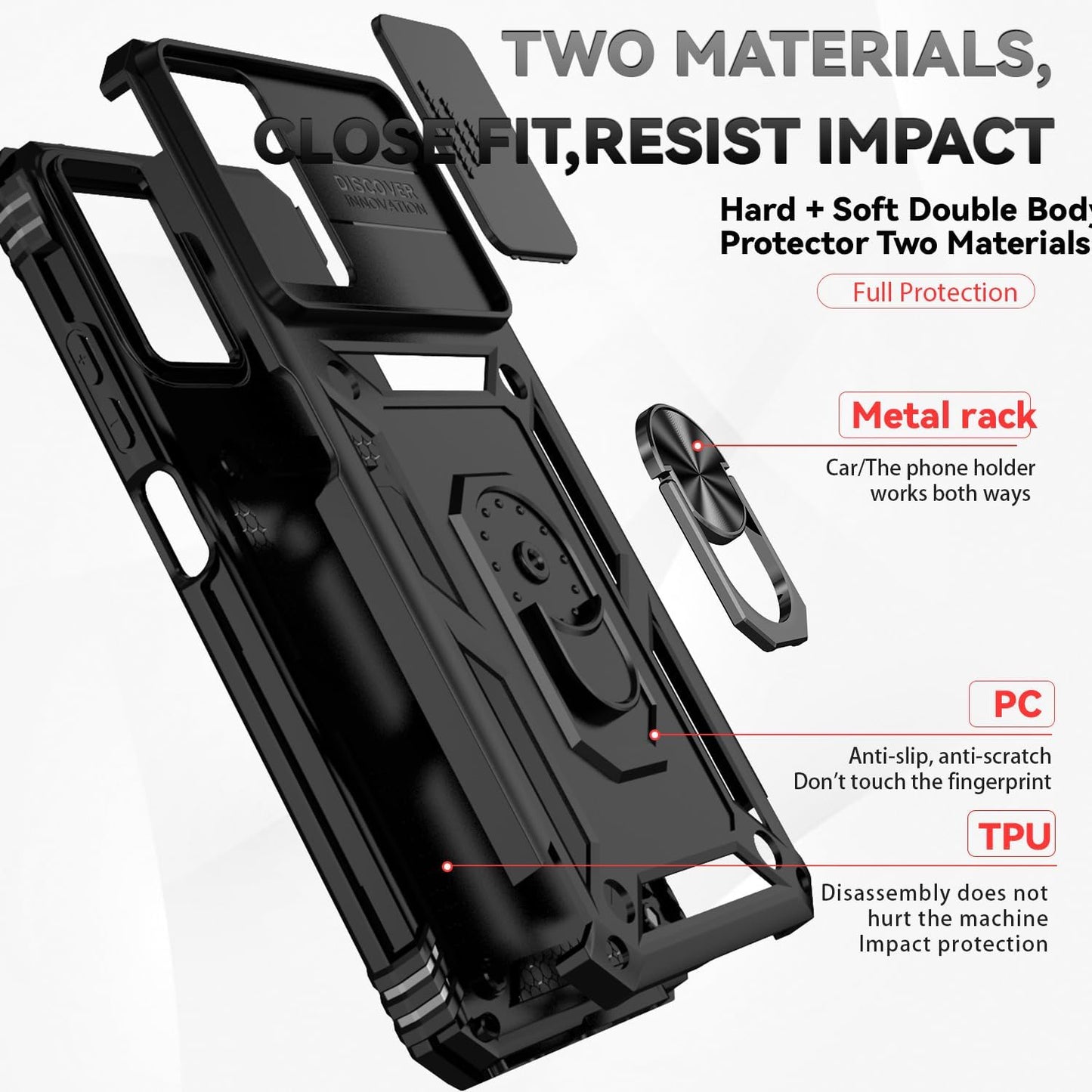 for Motorola Moto G Power 5G 2024 Case with Slide Camera Cover HD Screen Protector [Military Grade Drop Tested] Magnetic Ring Holder Kickstand Protective Phone Case for Moto G Power 5G 2024, Black