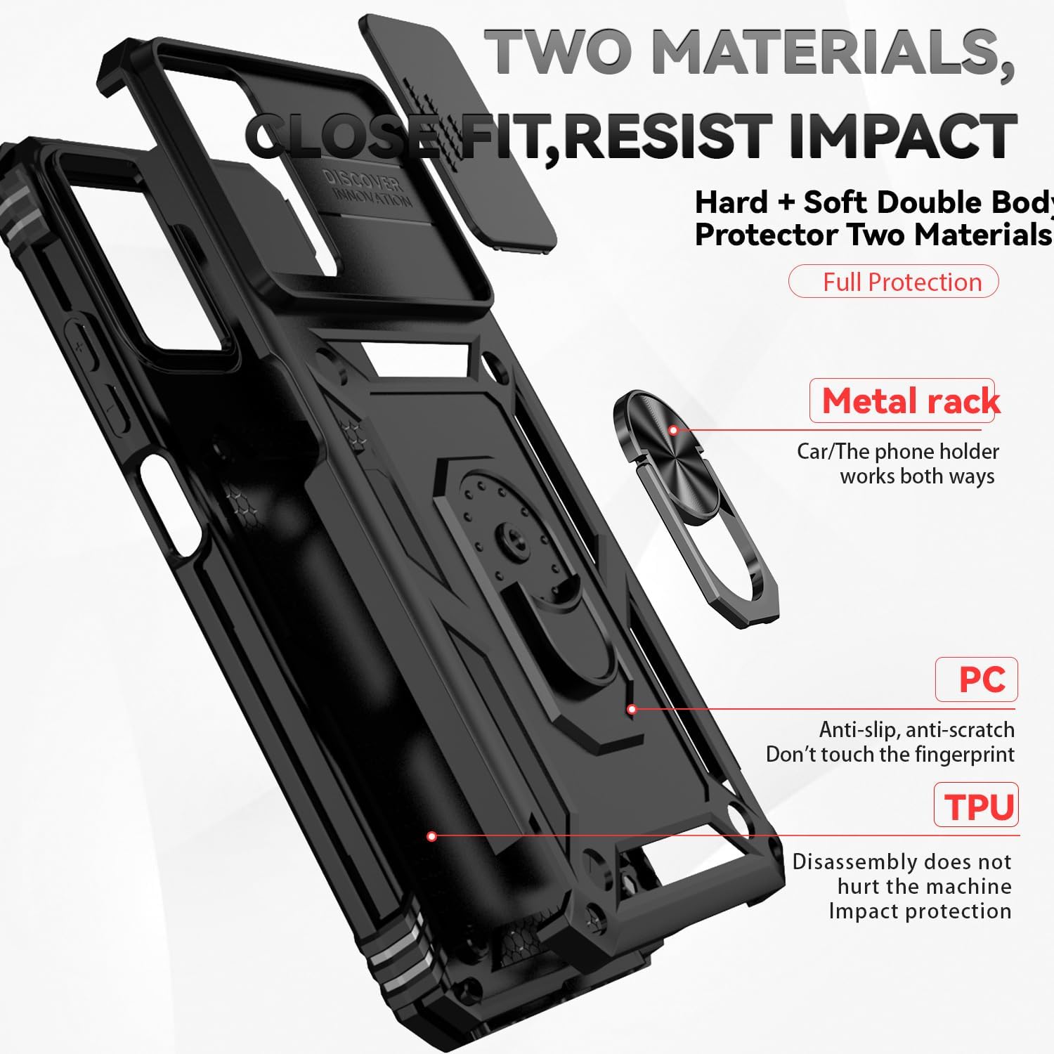 for Motorola Moto G Power 5G 2024 Case with Slide Camera Cover HD Screen Protector [Military Grade Drop Tested] Magnetic Ring Holder Kickstand Protective Phone Case for Moto G Power 5G 2024, Black