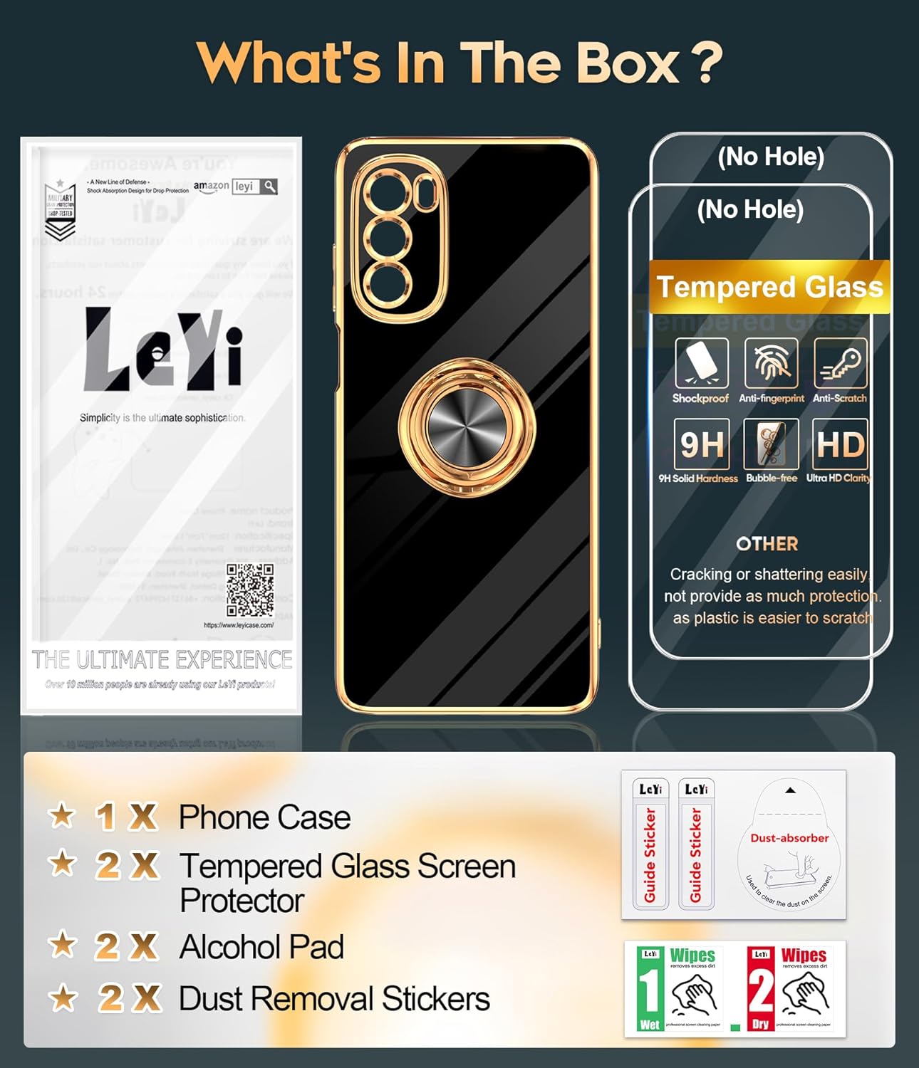 LeYi for Moto G Stylus 5G 2022 Case: with Tempered Glass Screen Protector [2 Pack] 360° Rotatable Ring Holder Magnetic Kickstand, Plating Rose Gold Edge for Motorola G Stylus 5G 2022 Case, Black