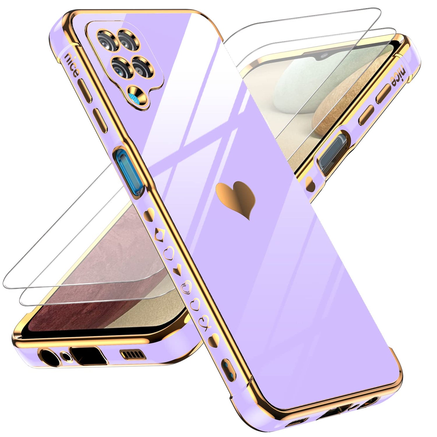 LeYi for Samsung Galaxy A25-5G Phone Case: with Tempered Glass Screen Protector [2 Pcs]+ Full Camera Lens Protection, Love Heart Plating Women Luxury Soft TPU Shockproof Case for Samsung A25 5G, Pink