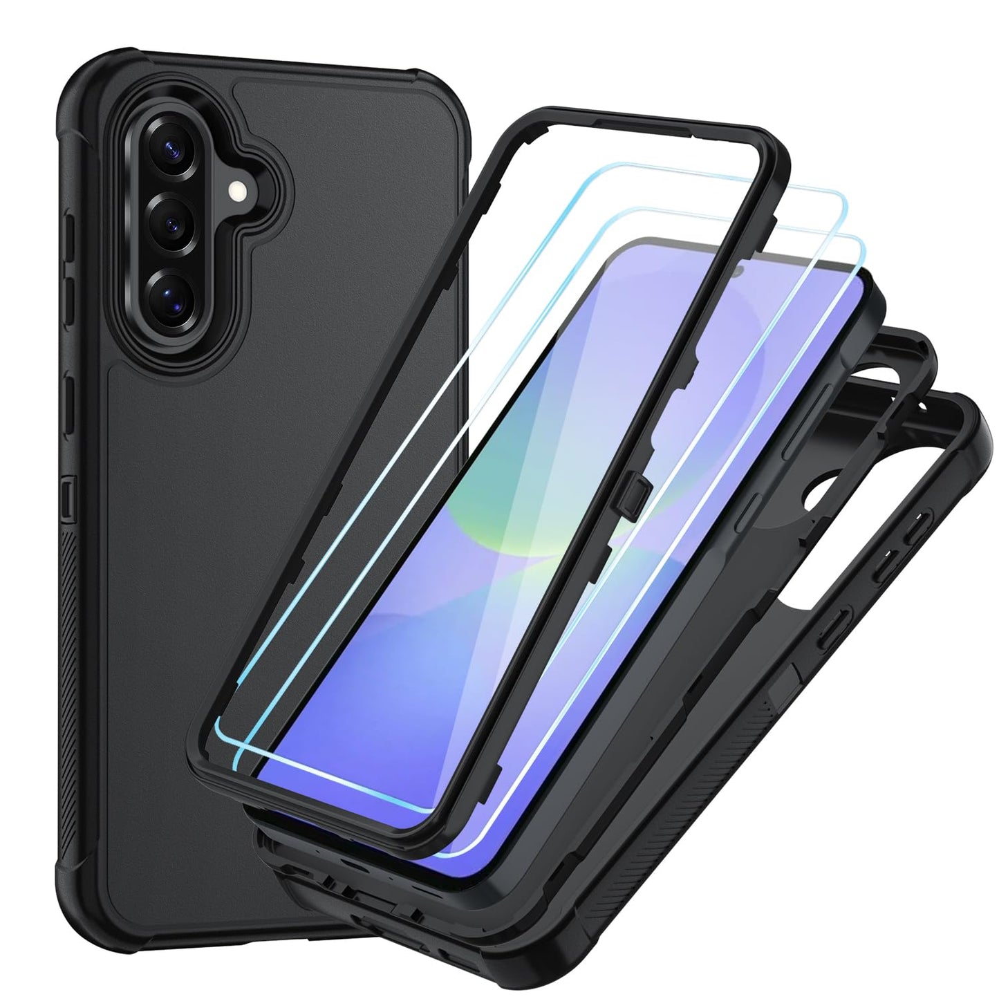 Case for Galaxy A25 5G Case, Samsung Galaxy A25 5G Case with HD Screen Protector [3 Layer] Military-Grade Heavy-Duty Shockproof Protective Phone Case for Samsung A25 5G,Black/Black