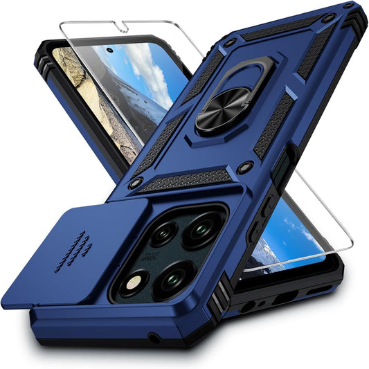 for Moto G Power 2025 Case with Camera Lens Cover, HD Screen Protector, 10 FT Military Grade Drop Protection, Magnetic Ring Holder Kickstand Phone Case for Motorola Moto G Power 2025, Navy Blue