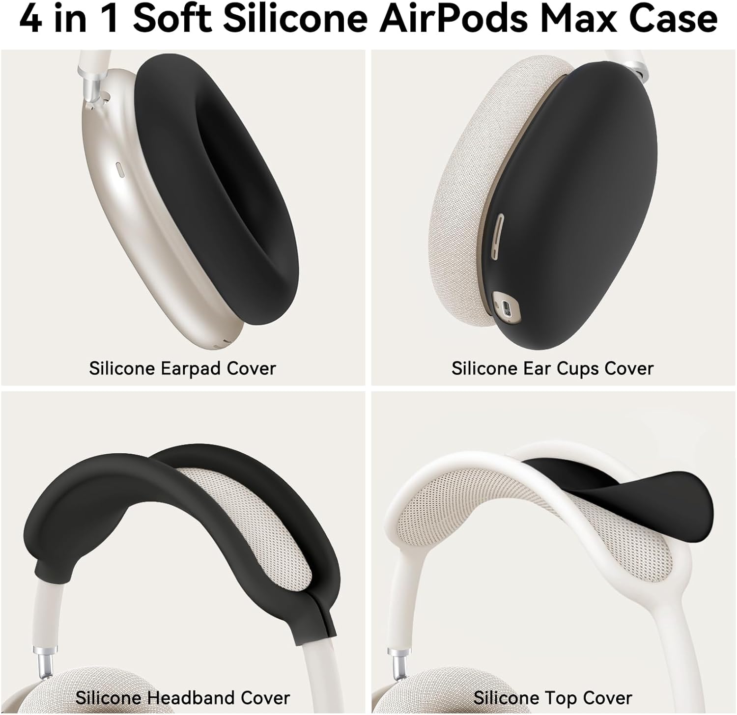Silicone Case Cover for AirPods Max Headphones, Ear Pad Case Cover/Ear Cups Cover/Headband Cover for AirPod Max (USB-C/Lightning)(2024/2020),Accessories Silicone Protector for Apple AirPods Max, Black