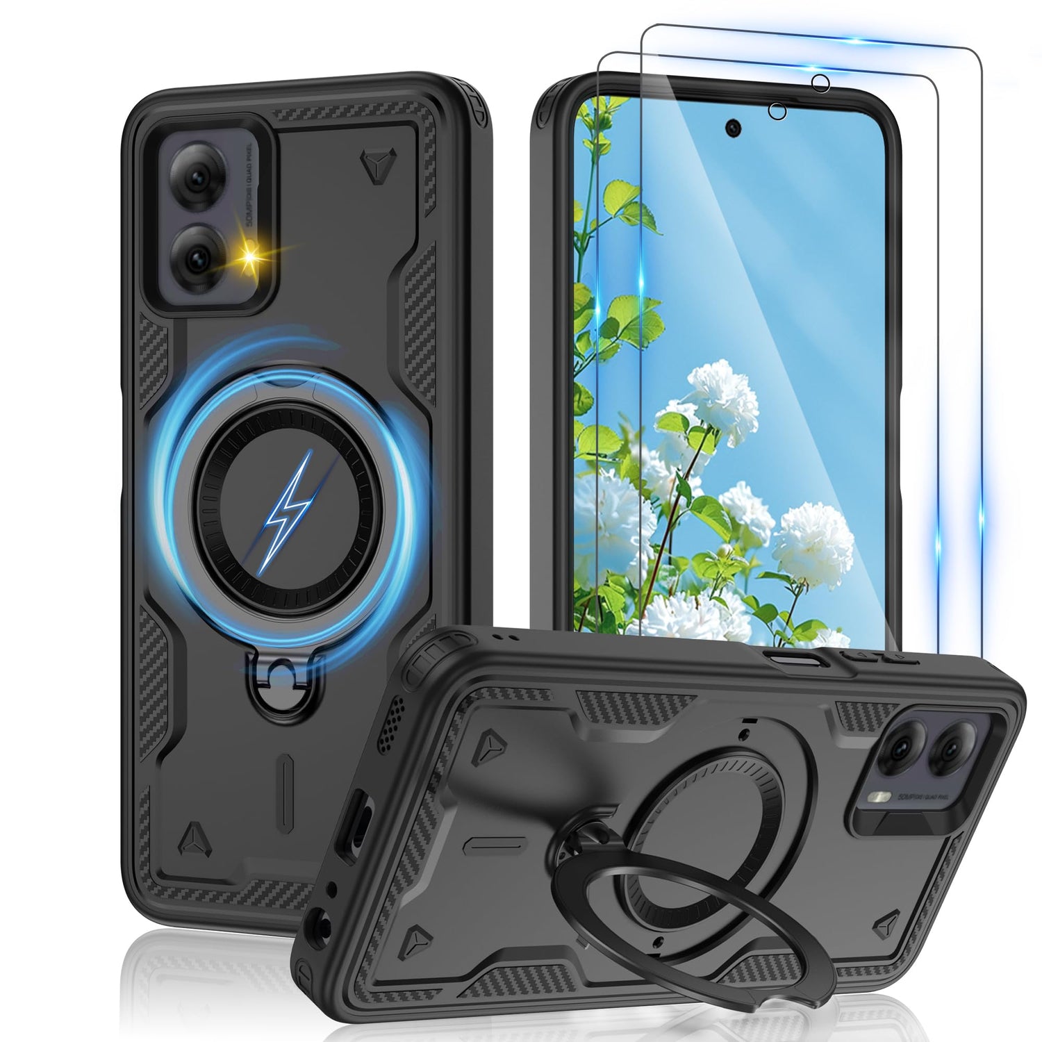 Gritup for Moto G Power 5G 2026/2025 Magnetic Case Compatible with MagSafe & HD Screen Protector×2 Metal Rotated Kickstand Military Grade Shockproof Protective Moto G Power 5G 2026/2025 Black