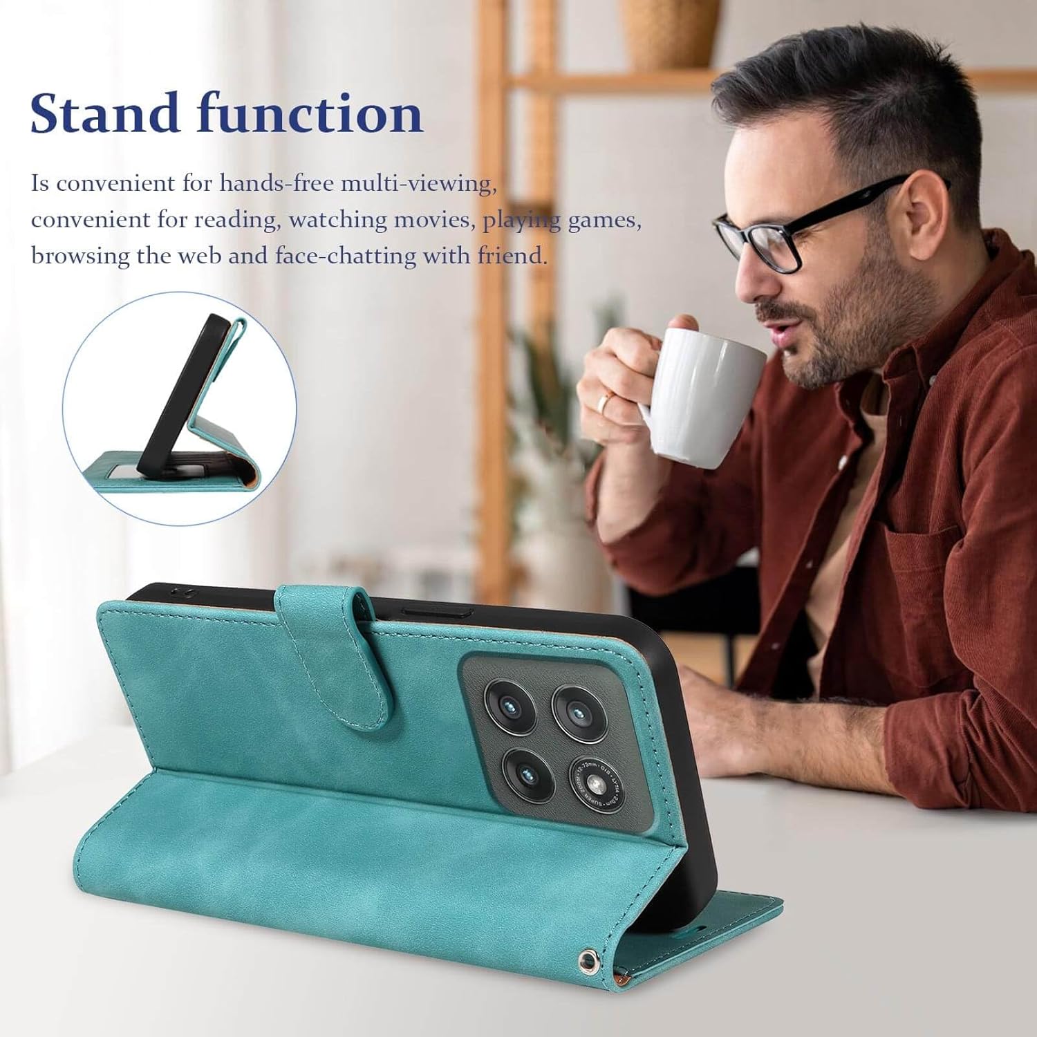 for Motorola Edge 2025 Case Wallet RFID Blocking, 4 Card Slots Flip Cover, Shockproof Protective Magnetic Closure, Detachable Wrist Strap & Stand for Travel/Daily Use (Green)