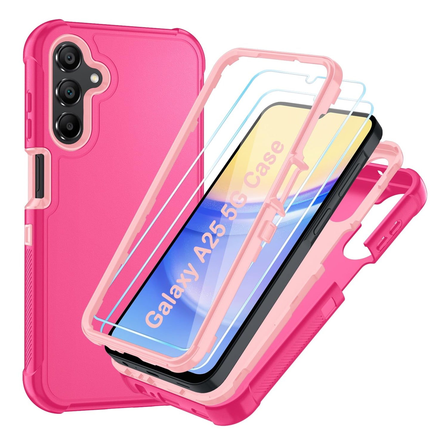 Case for Galaxy A25 5G Case, Samsung Galaxy A25 5G Case with HD Screen Protector [3 Layer] Military-Grade Heavy-Duty Shockproof Protective Phone Case for Samsung A25 5G,Black/Black