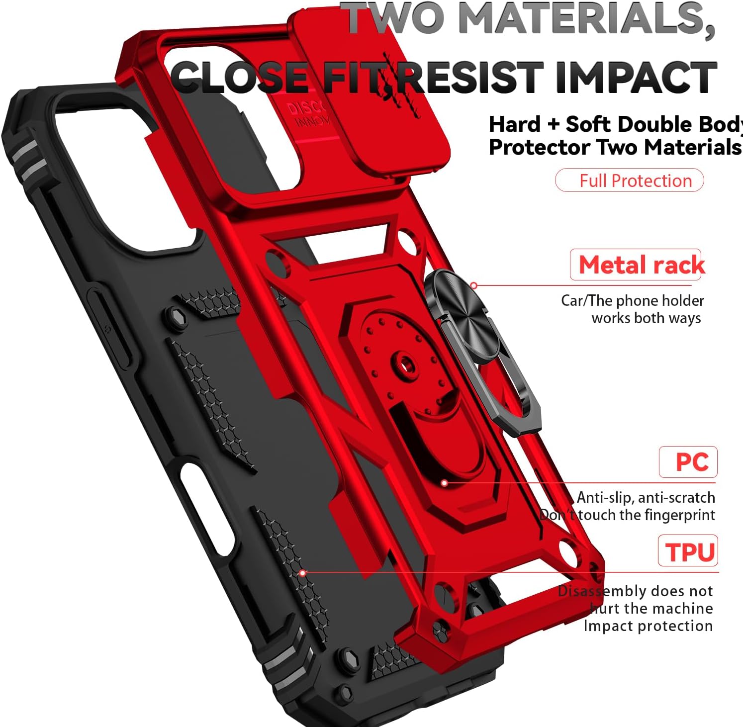 SunStory Compatible with iPhone 17 Case with HD Screen Protector & Slide Camera Cover & Rotated Ring Kickstand, [Military-Grade] iPhone Case for iPhone 17,Red