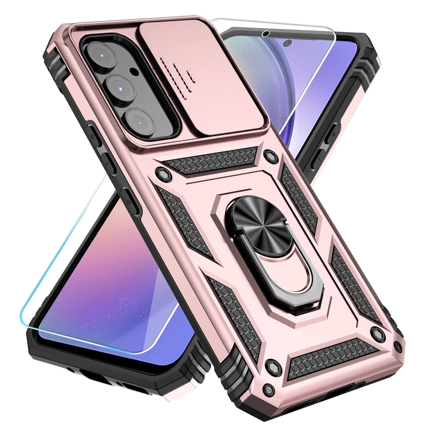 SunStory Phone Case for Samsung Galaxy A14 5G Case with HD Screen Protector & Slide Camera Cover & Rotated Ring Kickstand, [Military-Grade] Phone Case for Galaxy A14 5G,Red