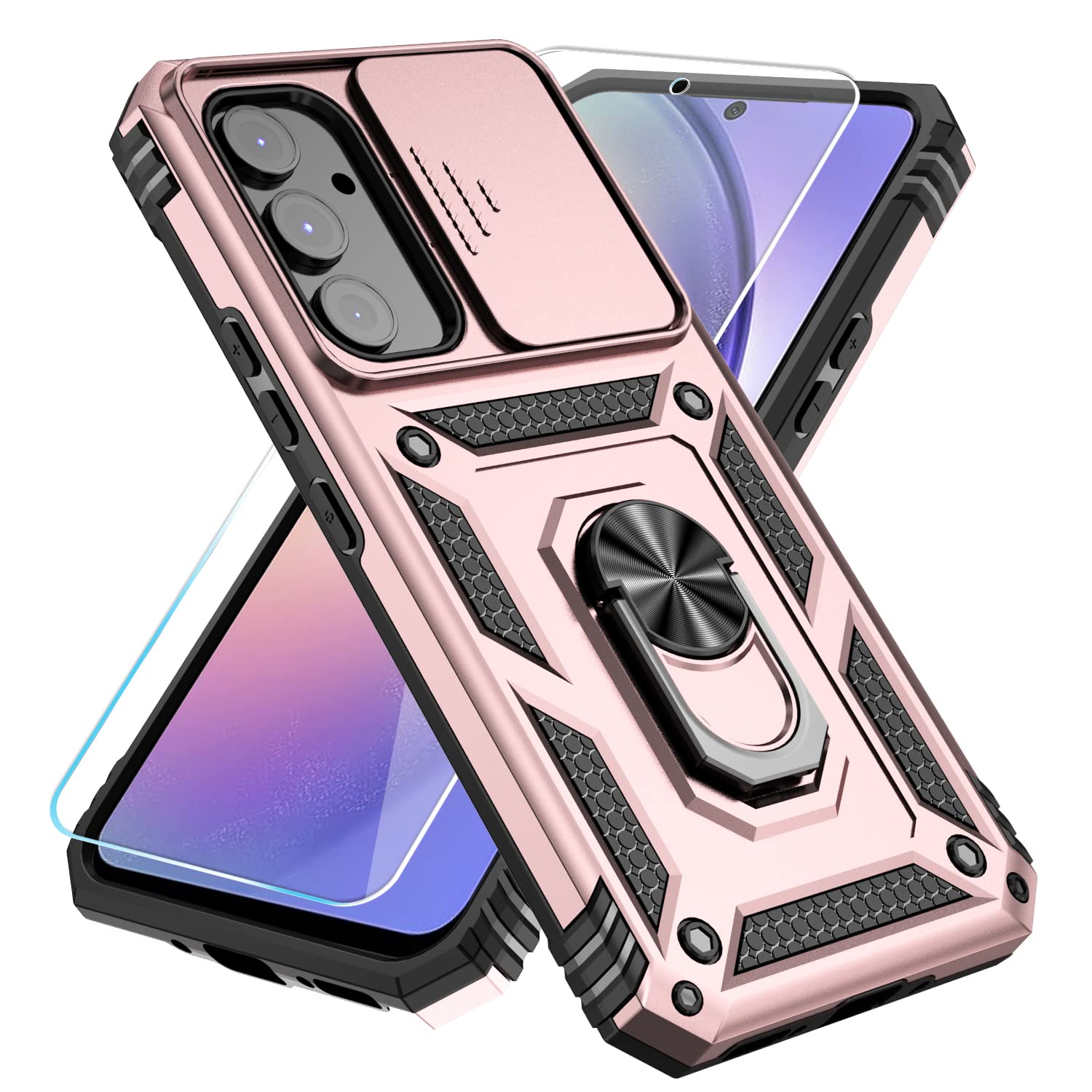 SunStory Phone Case for Samsung Galaxy A14 5G Case with HD Screen Protector & Slide Camera Cover & Rotated Ring Kickstand, [Military-Grade] Phone Case for Galaxy A14 5G,Red