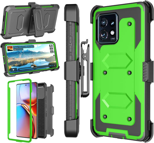 Njjex For Moto Edge Plus 2023 Case, For Motorola Edge+ 5G UW 2023/Edge 40 Pro/Edge X40 Case, [Nbeck] Shockproof Heavy Duty Rugged Swivel Holster Belt Clip Full Body Hard Shell Cover & Kickstand -Green