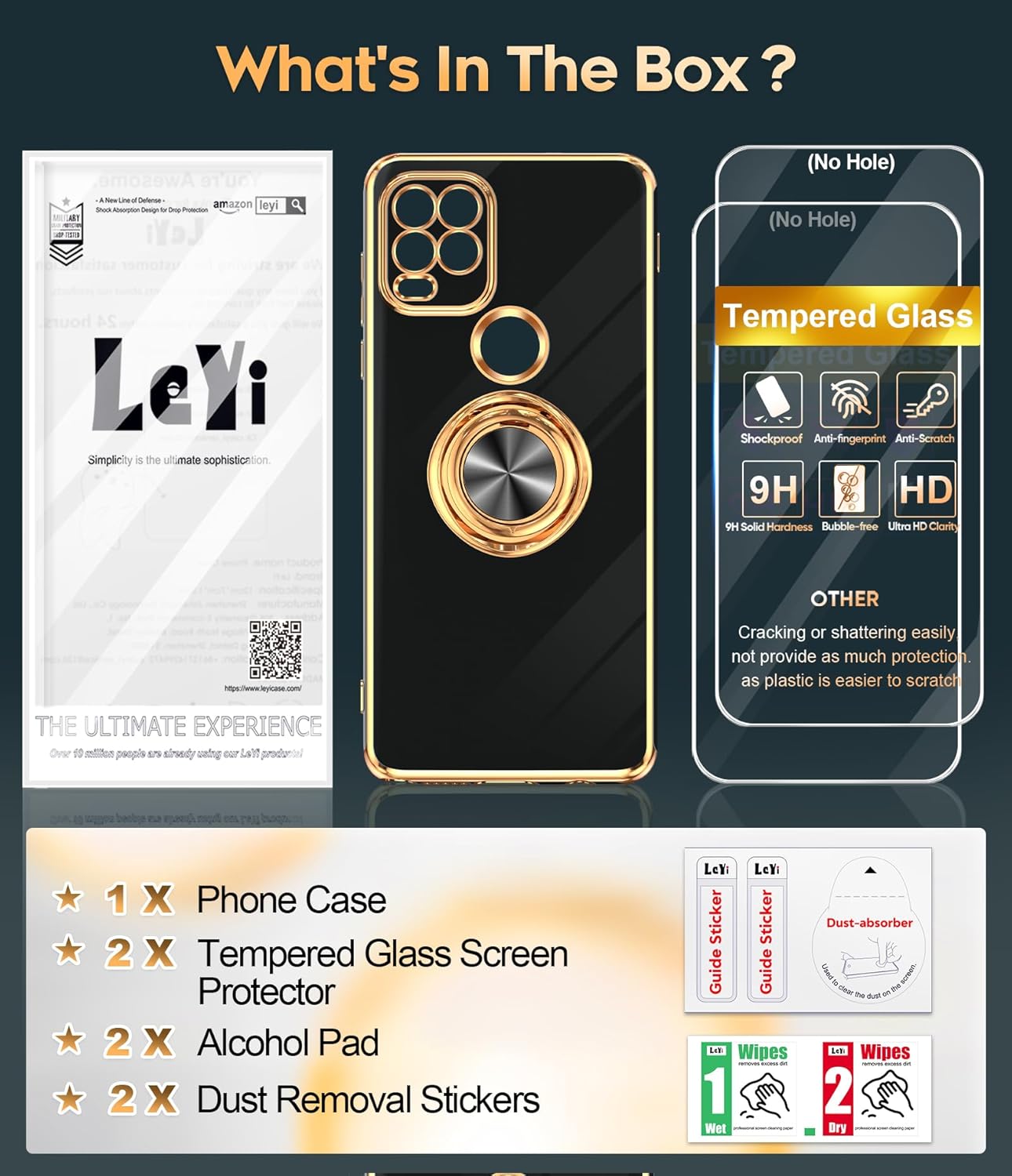 LeYi for Moto G Stylus 5G 2021 Case: with Tempered Glass Screen Protector [2 Pack] 360° Rotatable Ring Holder Magnetic Kickstand, Plating Rose Gold Edge Motorola G Stylus 5G 2021 Case, Black