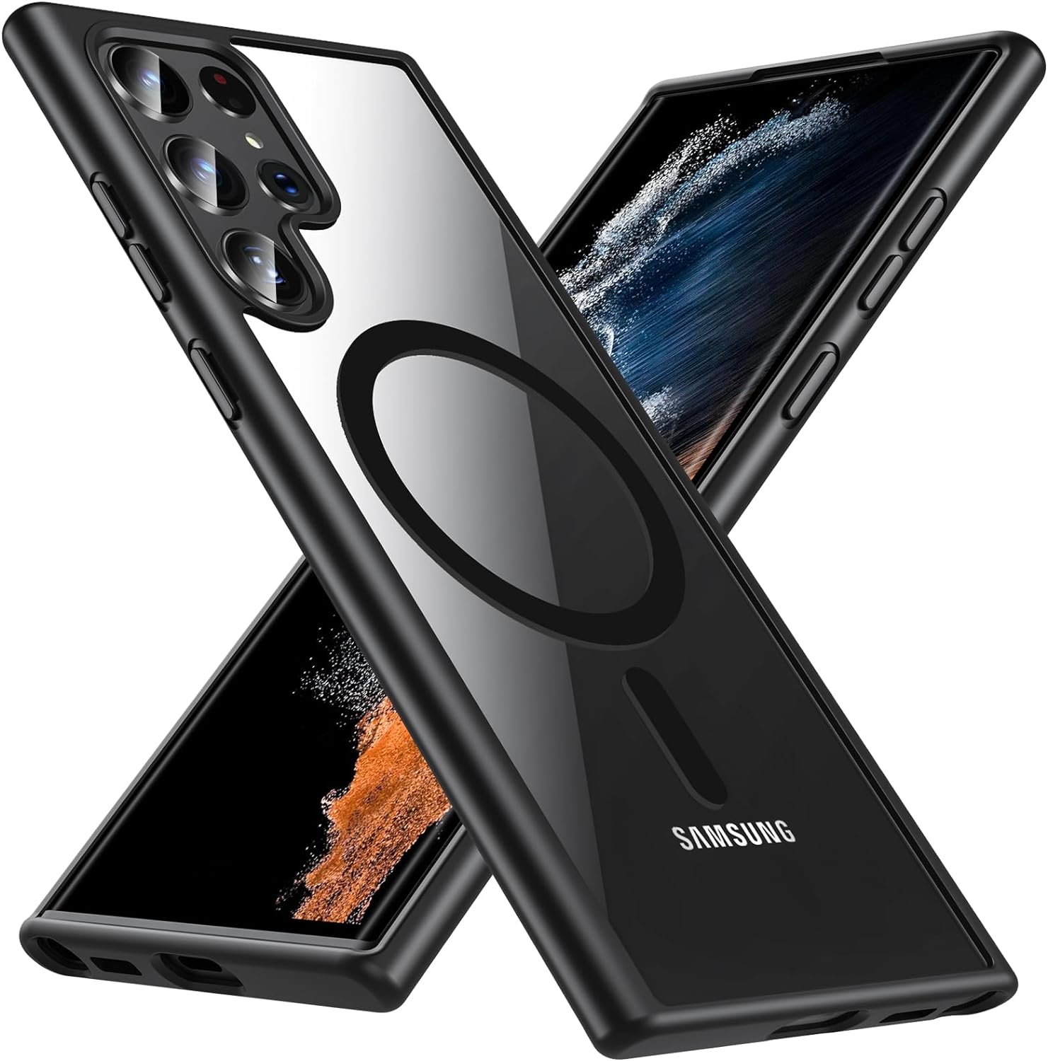 Hensinple for Samsung Galaxy S22 Ultra Case Magnetic, Galaxy S22 Ultra Phone Case [Compatible with Magsafe] Wireless Charging Translucent Back Cover Case 6.8 Inch,Black