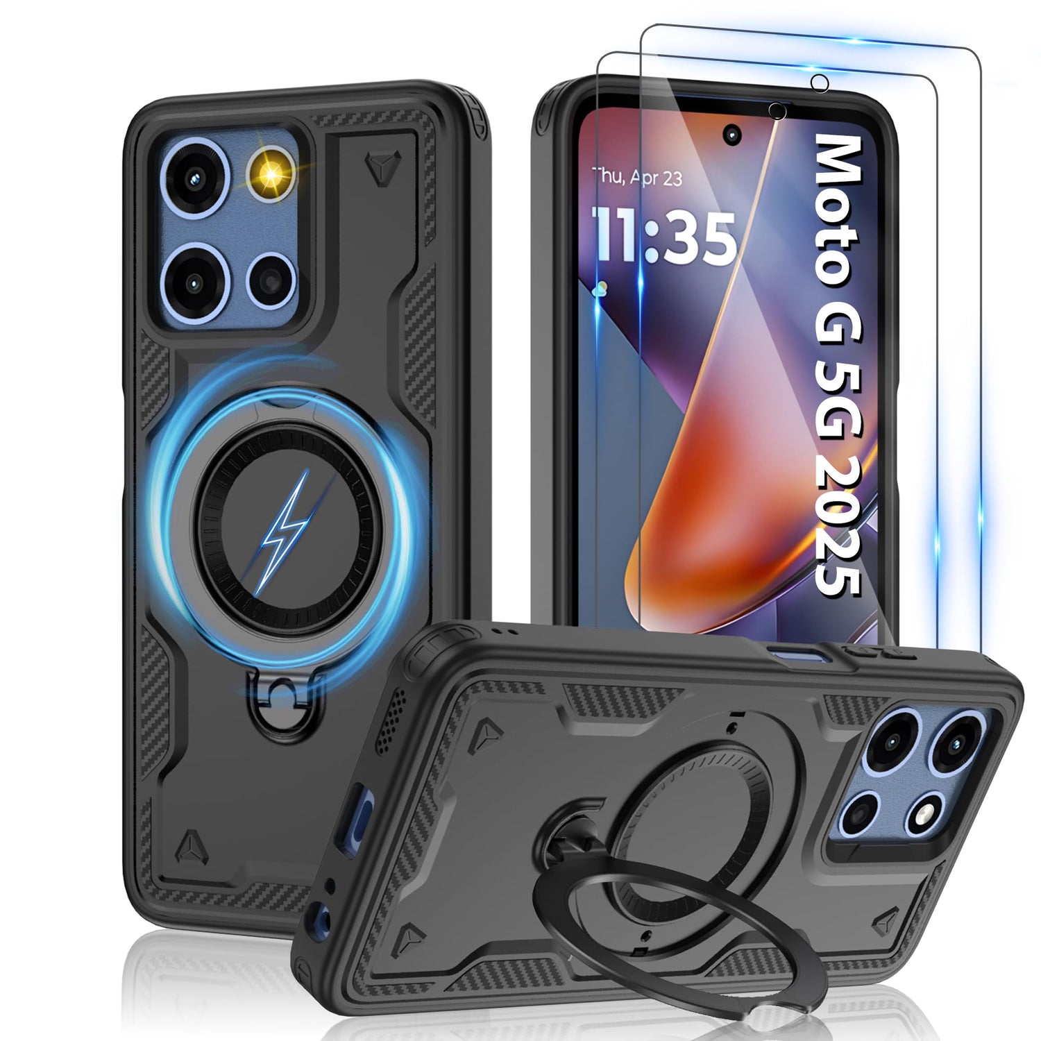 Gritup for Moto G Power 5G 2026/2025 Magnetic Case Compatible with MagSafe & HD Screen Protector×2 Metal Rotated Kickstand Military Grade Shockproof Protective Moto G Power 5G 2026/2025 Black