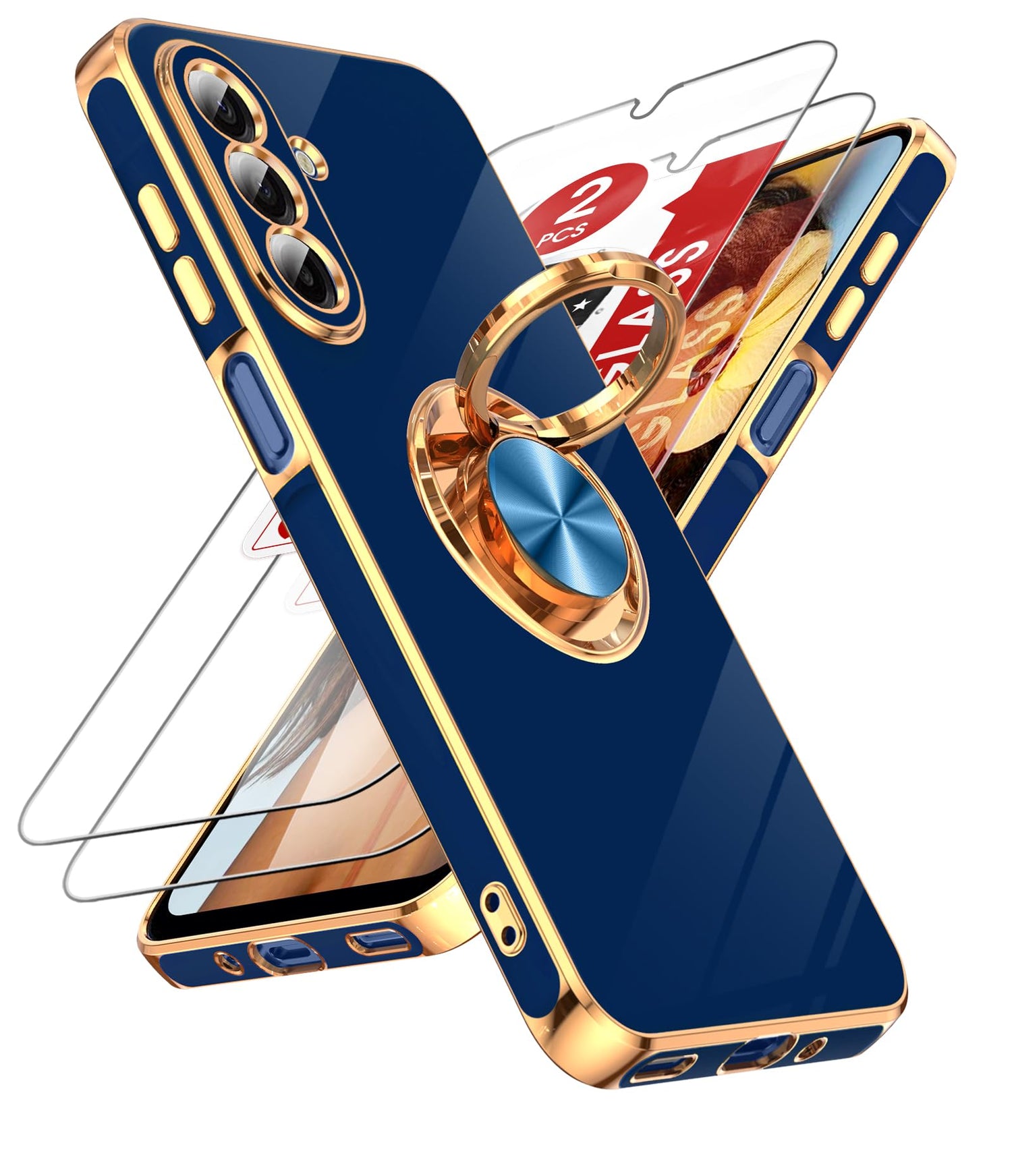 LeYi for Samsung A57 Case, 360°Magnetic Kickstand Rose Gold Plated Edge