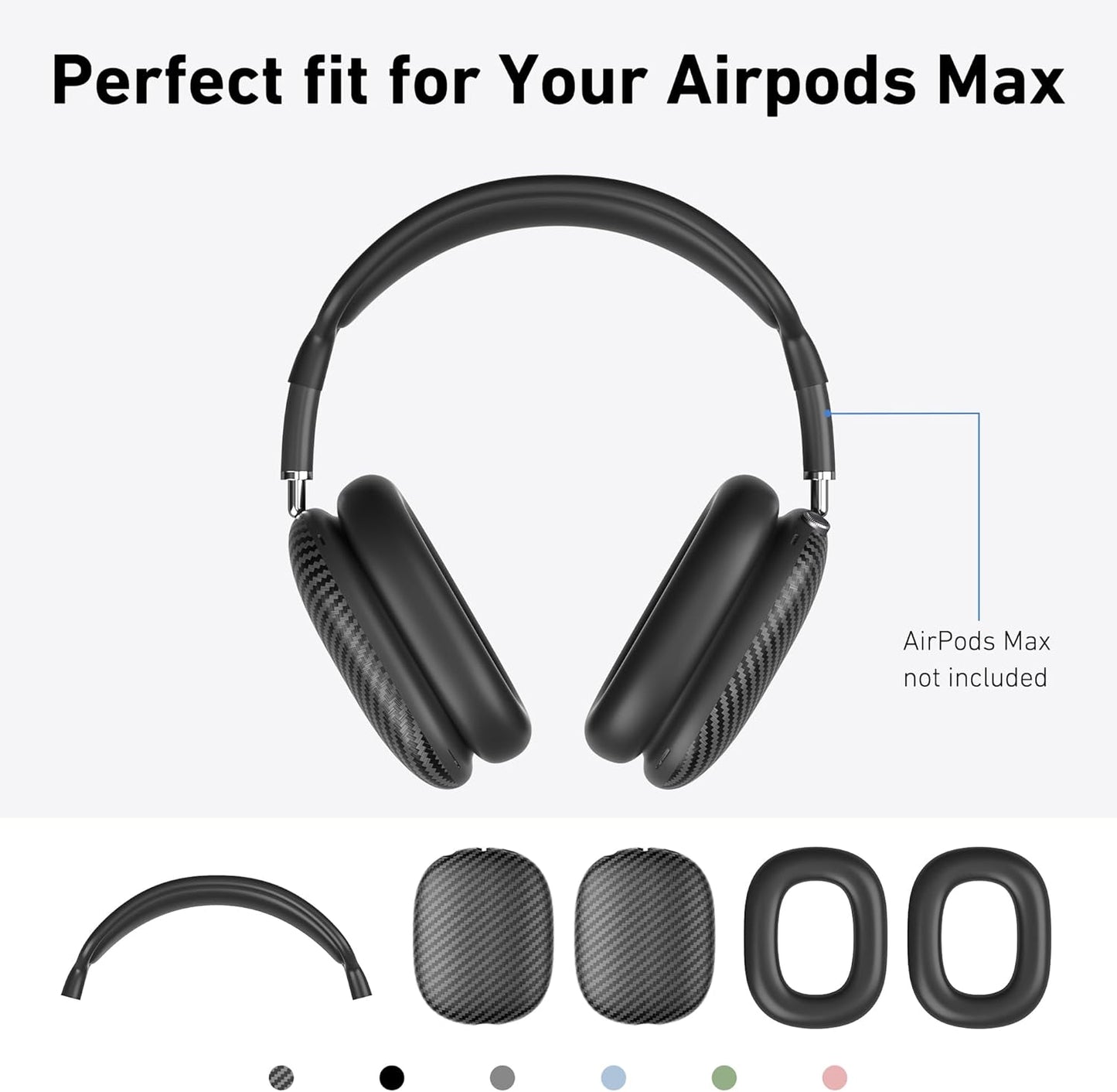 Case Cover for AirPods Max Headphones,AHBTEYM Carbon Fiber Texture TPU Ear Cups Case/Ear Pads/Headband Silicone Cover Compatible with Apple AirPod Max Accessories Protector (Matte Black)