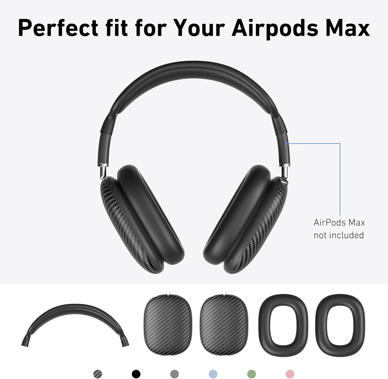 Case Cover for AirPods Max Headphones,AHBTEYM Carbon Fiber Texture TPU Ear Cups Case/Ear Pads/Headband Silicone Cover Compatible with Apple AirPod Max Accessories Protector (Matte Black)
