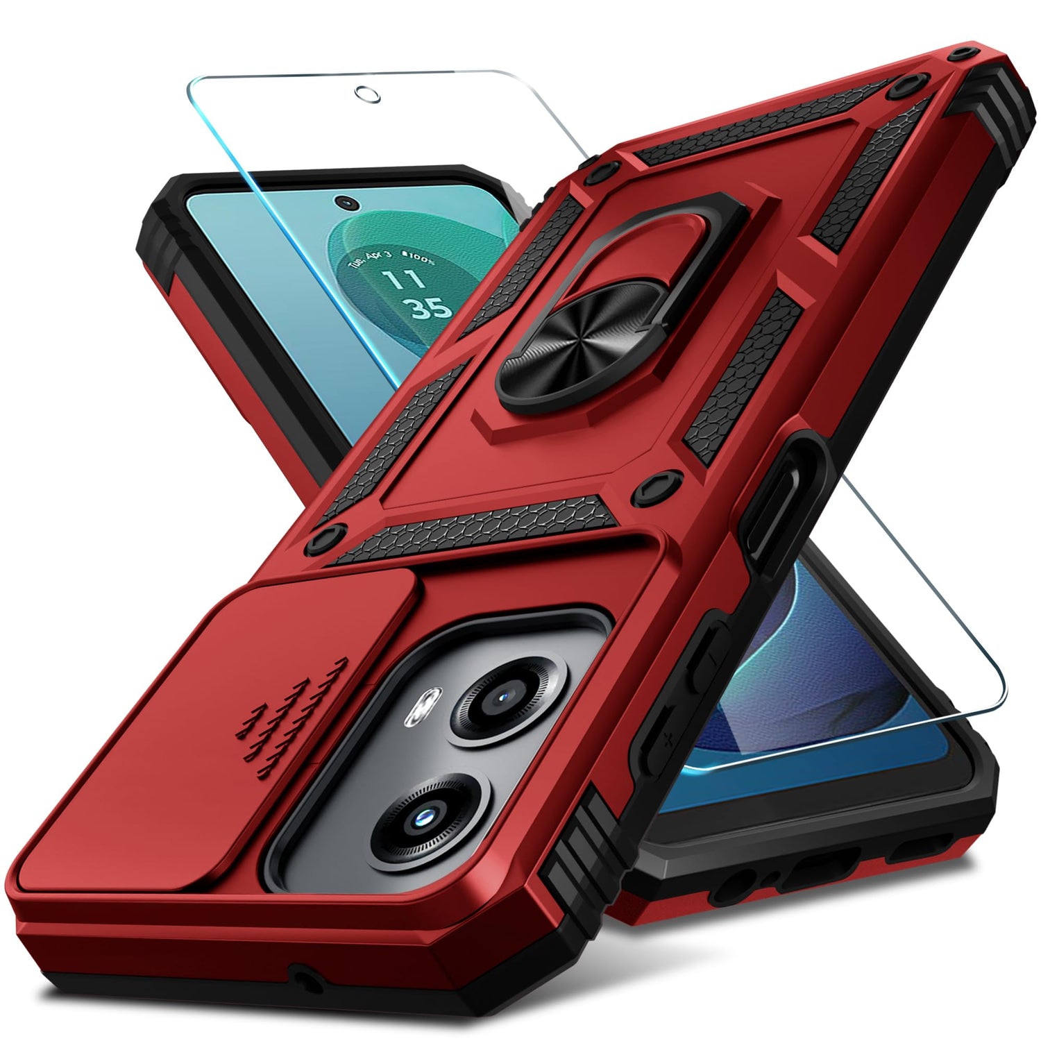 Janmitta for Moto G 2026/2025 Case,Moto G Play 2026 Case Built in Slide Camera Lens Cover+Screen Protector+Finger Ring Holder Kickstand,Heavy Duty Shockproof Full Body Protective Phone Cover,Black