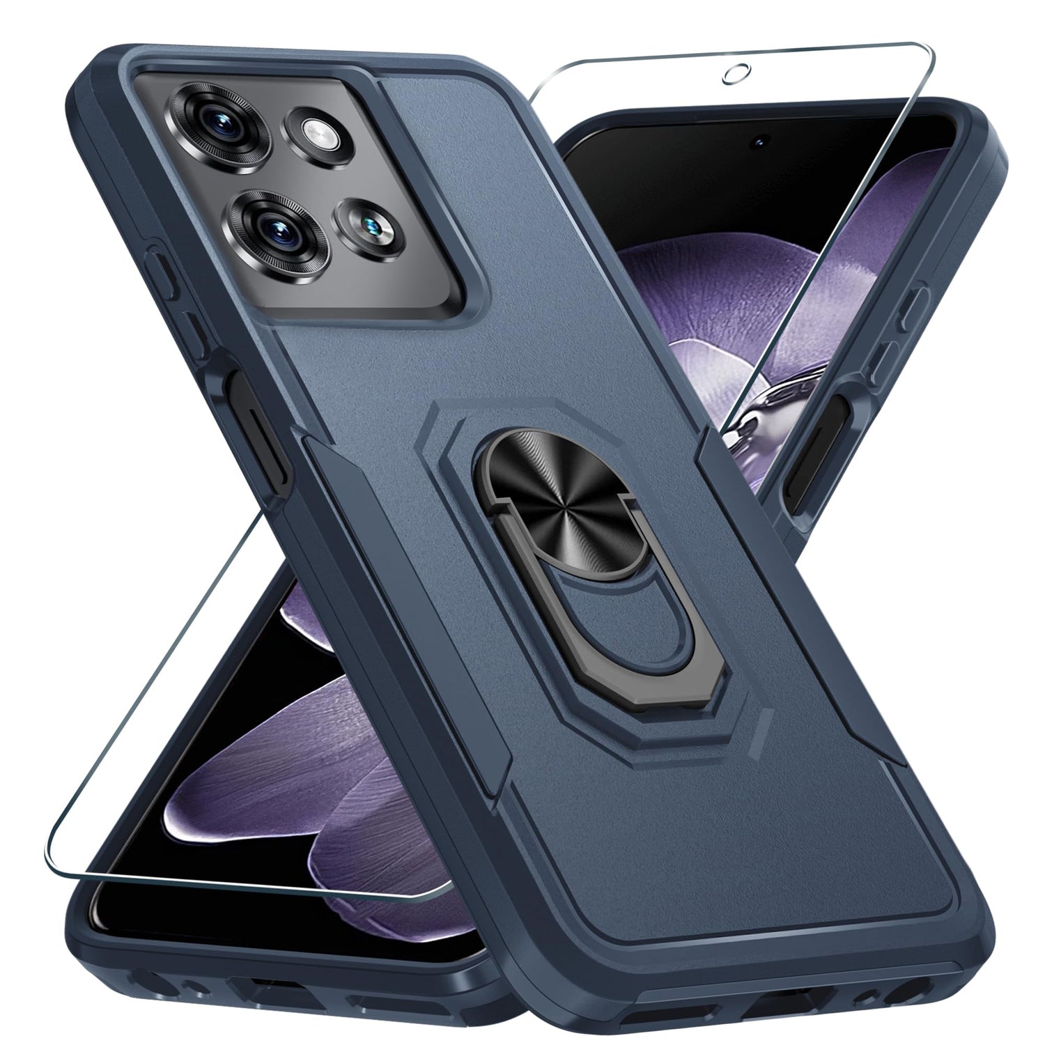 Janmitta for Motorola Moto G 2025 Case/Moto G 2026 Case with Screen Protector,Heavy Duty Shockproof Full Body Protective Cover Built in Rotatable Metal Holder for Moto-G-Play-2026,Black Matte