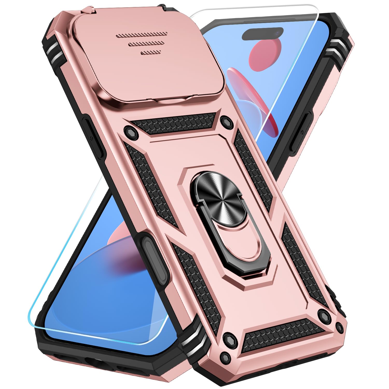 SunStory Compatible with iPhone 17 Case with HD Screen Protector & Slide Camera Cover & Rotated Ring Kickstand, [Military-Grade] iPhone Case for iPhone 17,Red