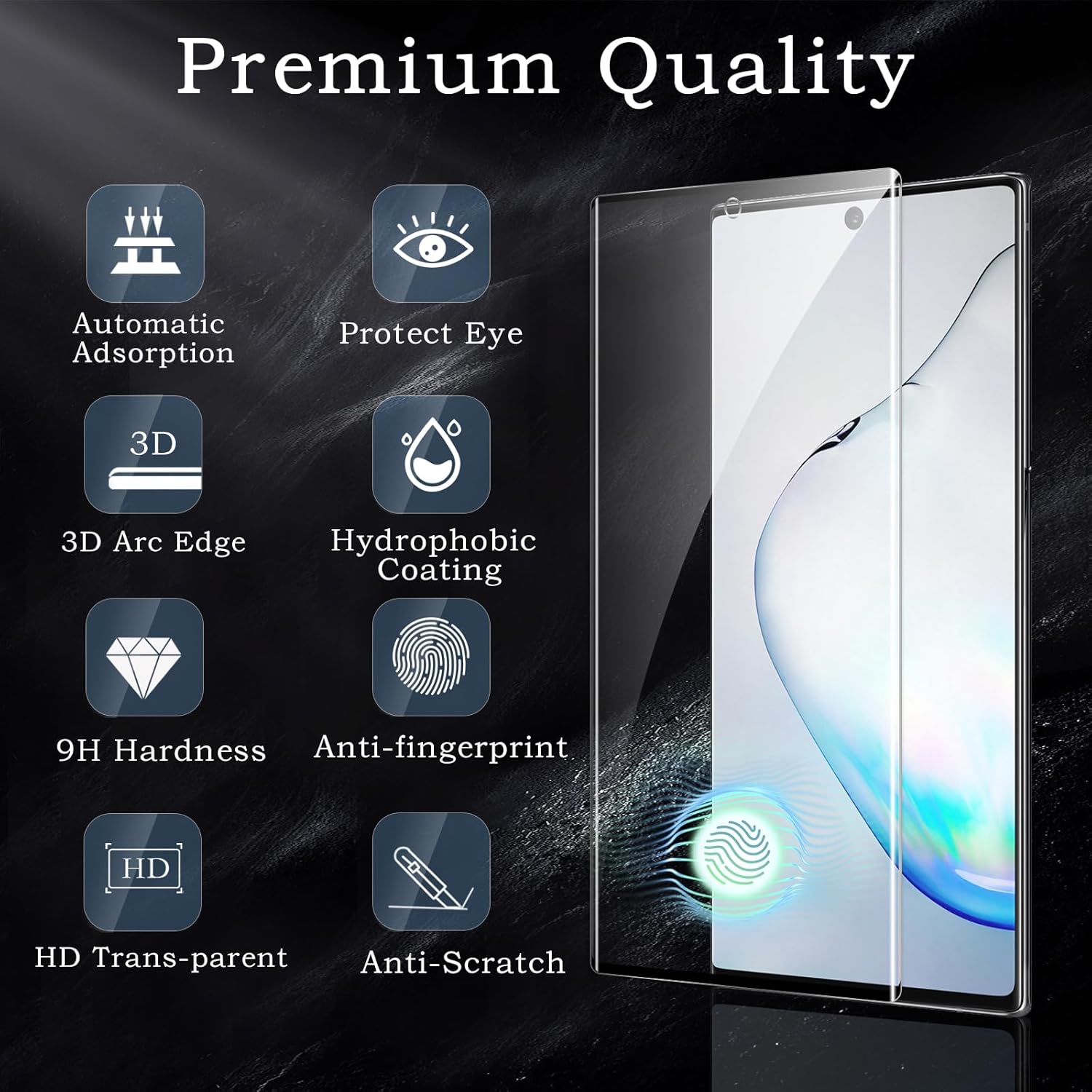 Screen Protector for Samsung Galaxy Note 10, 3D Tempered Glass Film, Ultra HD 9H Hardness Case Friendly Anti Scratch Bubble Free Ultra Resistant Oil-Resistant Shatter Protection, 2-Pack