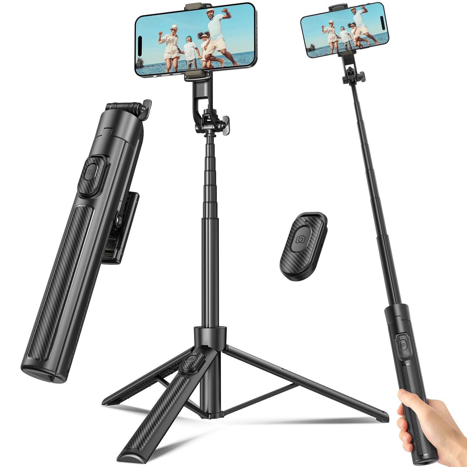 Selfie Stick Tripod for Phone with Remote Control & Holder, 50 Inch, Black | Extendable Selfie Stick Travel for iPhone, iPhone Tripod for Video Recording