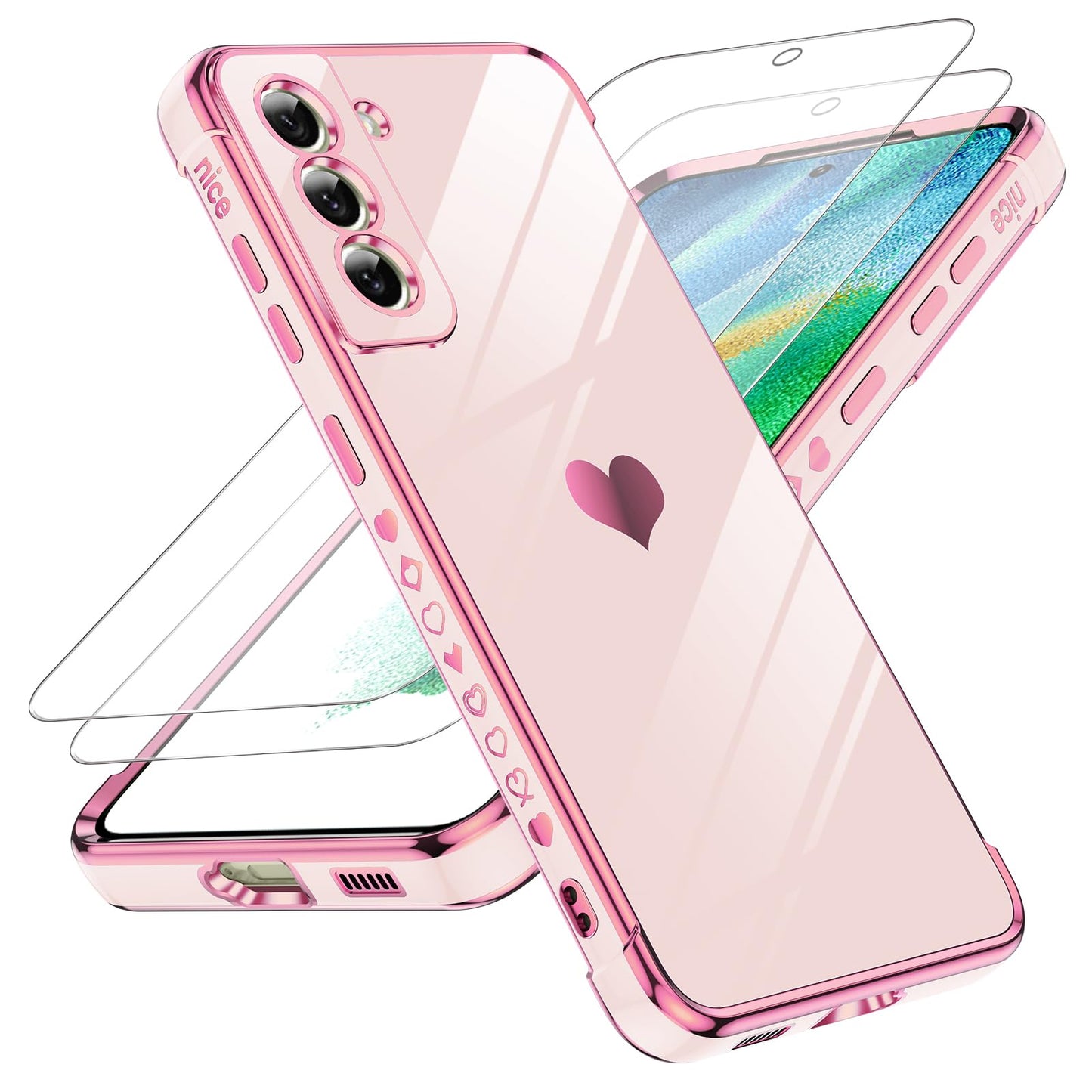LeYi for Galaxy S20 FE 5G Case: with Screen Protector [2 Pcs]+ Full Camera Protection, Love Heart Plating Girly Women Cute Luxury Soft TPU Case for Samsung S20 Fe, Pink