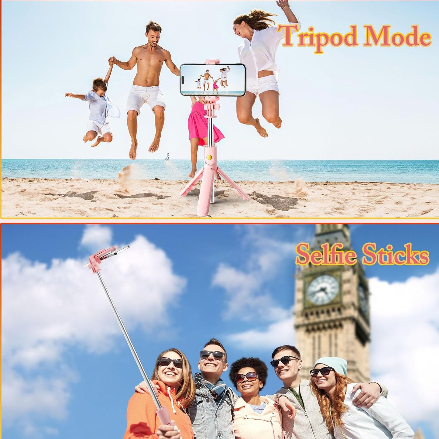 Pink Selfie Stick Tripod, with Wireless Remote Control, Live Streaming and Video Recording, Compatible with Android, iPhone and More