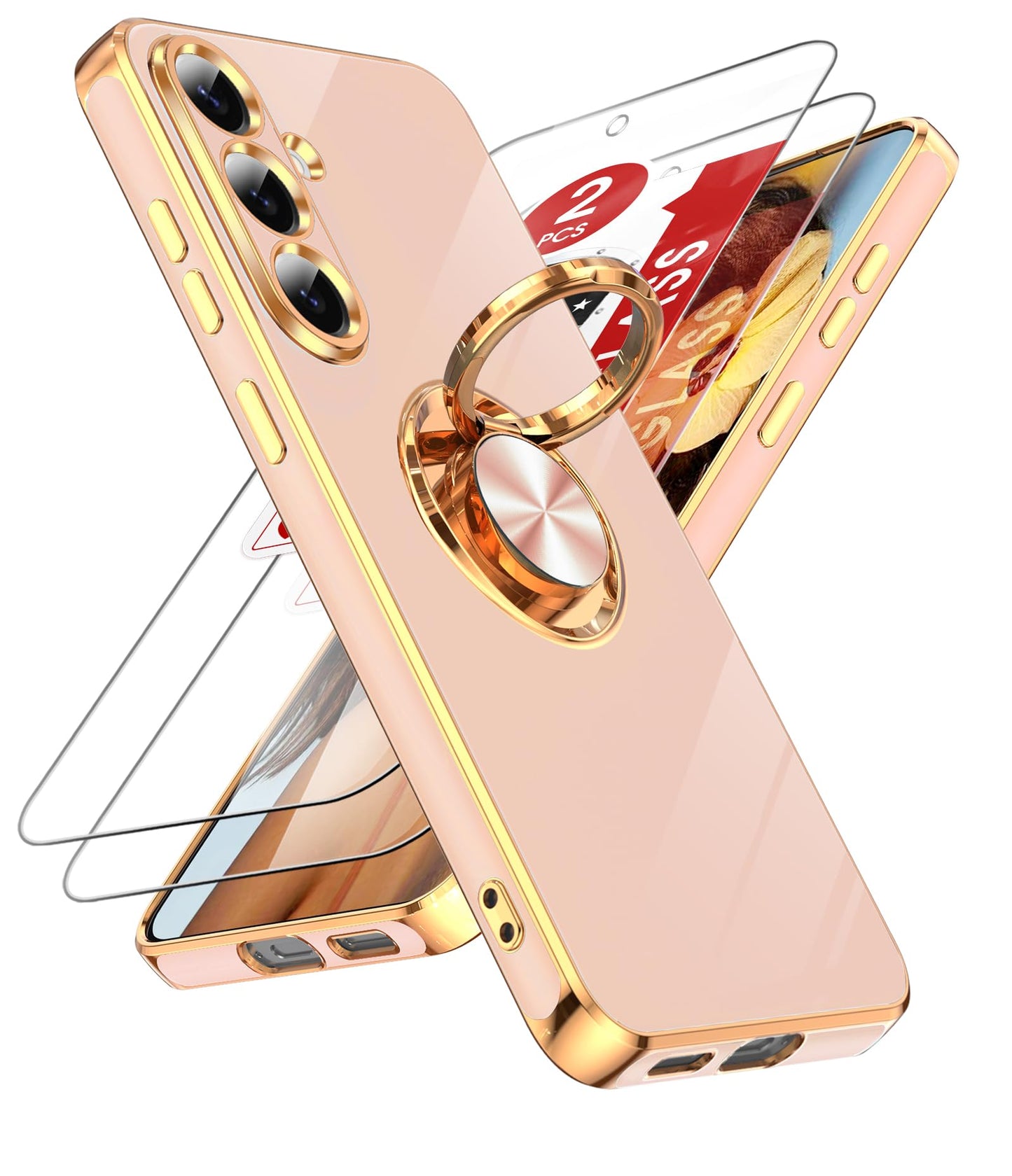 LeYi for Samsung A57 Case, 360°Magnetic Kickstand Rose Gold Plated Edge